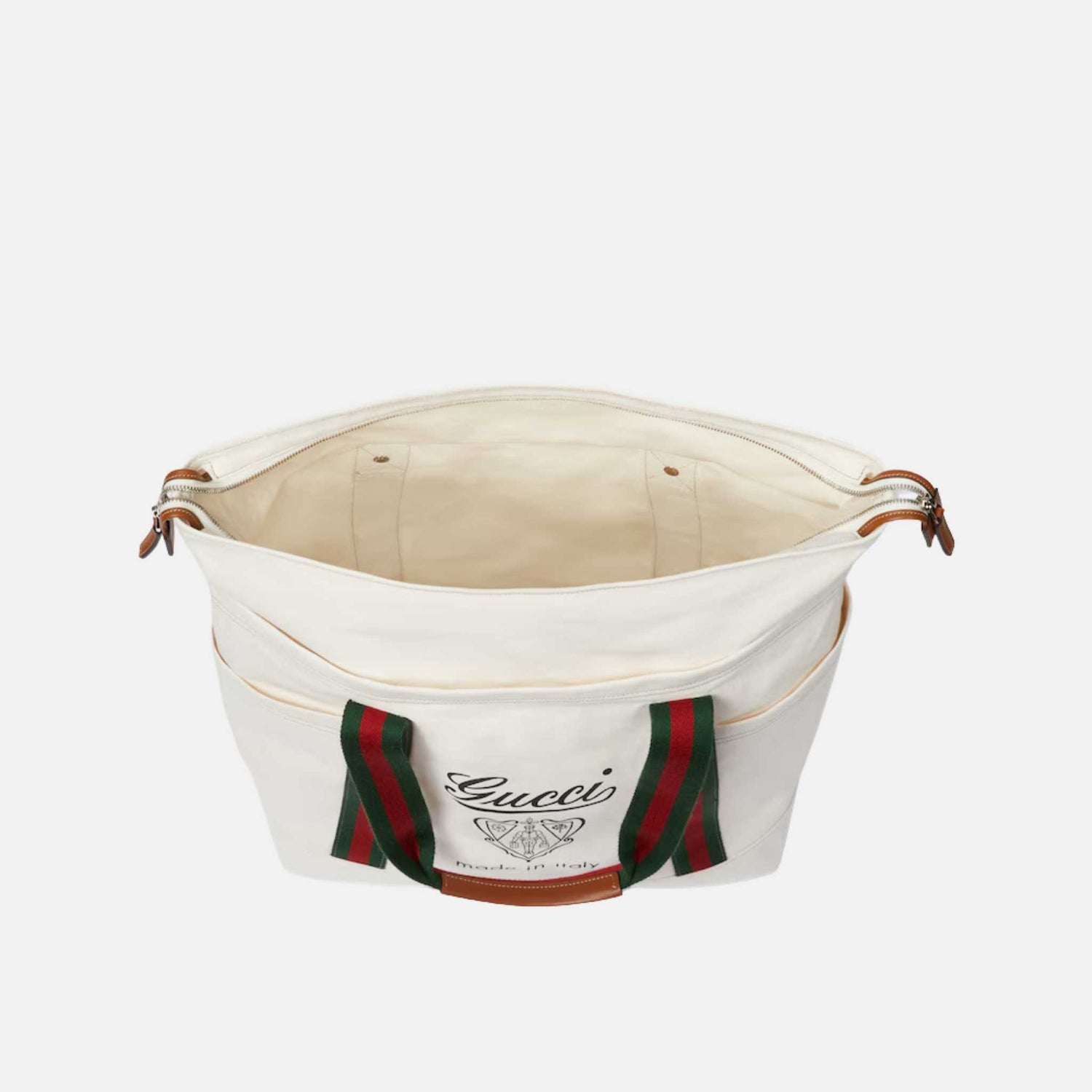 Gucci Printed Canvas Large Tote Bag, White, Inside