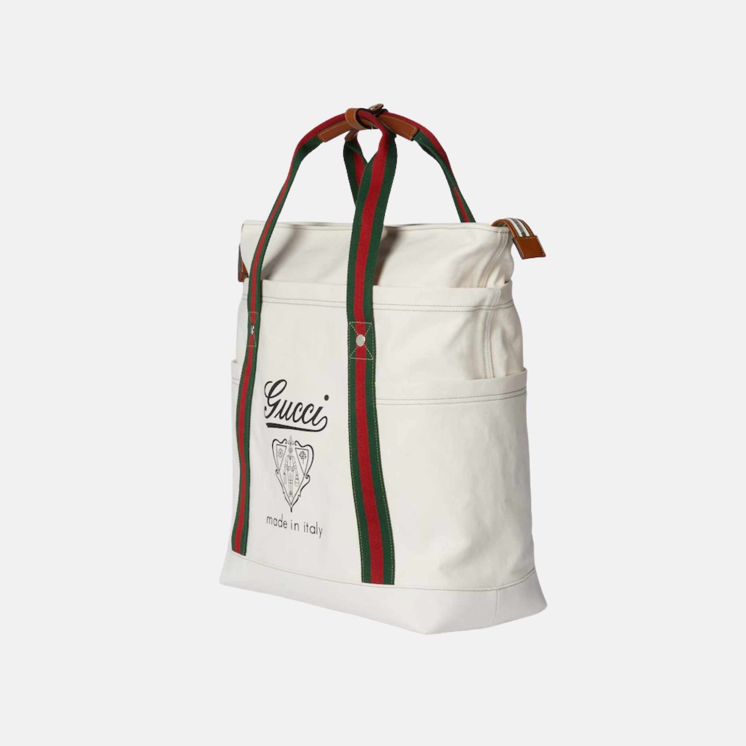Gucci Printed Canvas Large Tote Bag, White, Side