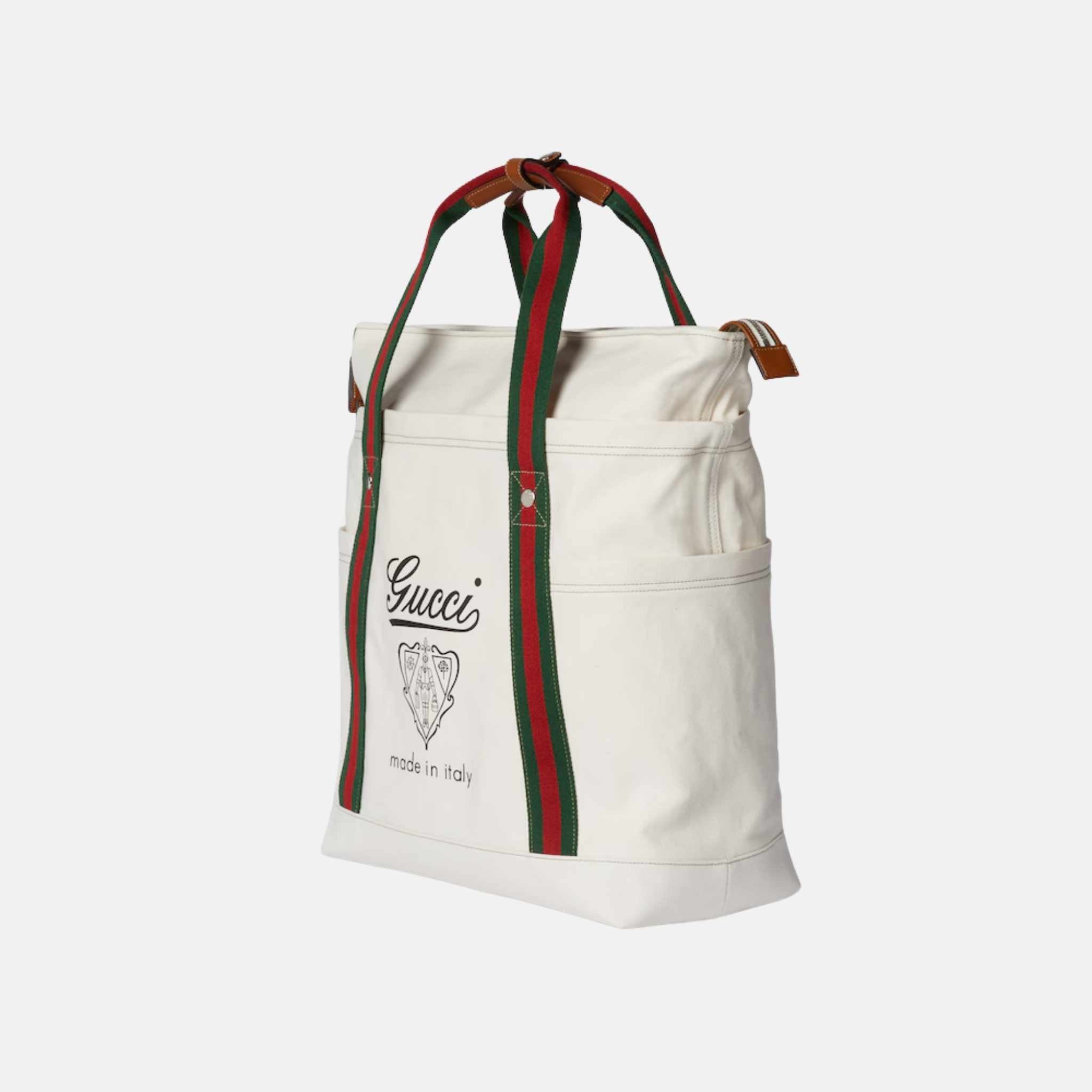 Gucci Printed Canvas Large Tote Bag, White, Side