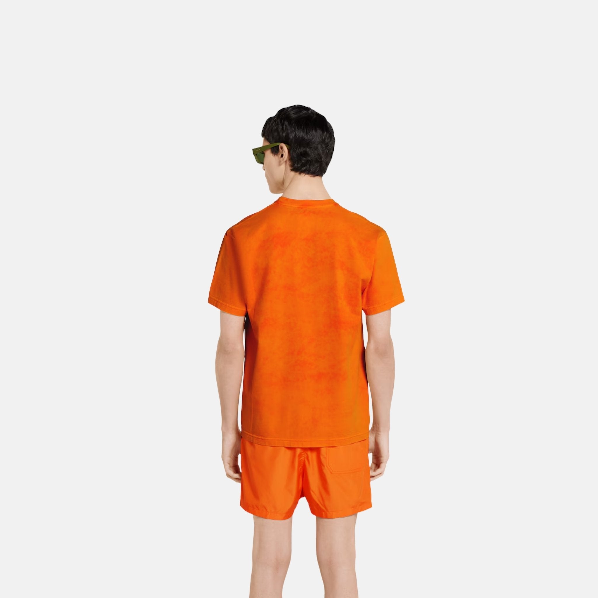 Gucci Printed Cotton Jersey T Shirt With Gucci Logo, Orange, Back