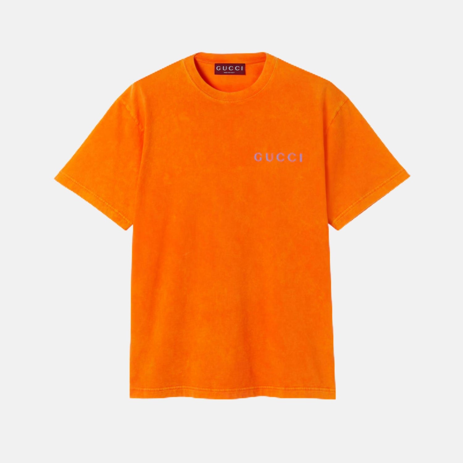 Gucci Printed Cotton Jersey T Shirt With Gucci Logo, Orange, Front