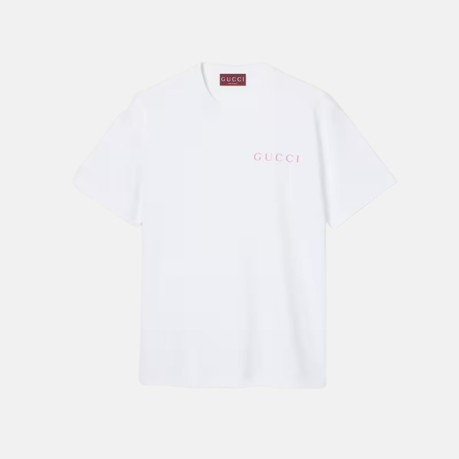 Gucci Printed Cotton Jersey T Shirt With Gucci Logo, White, Front