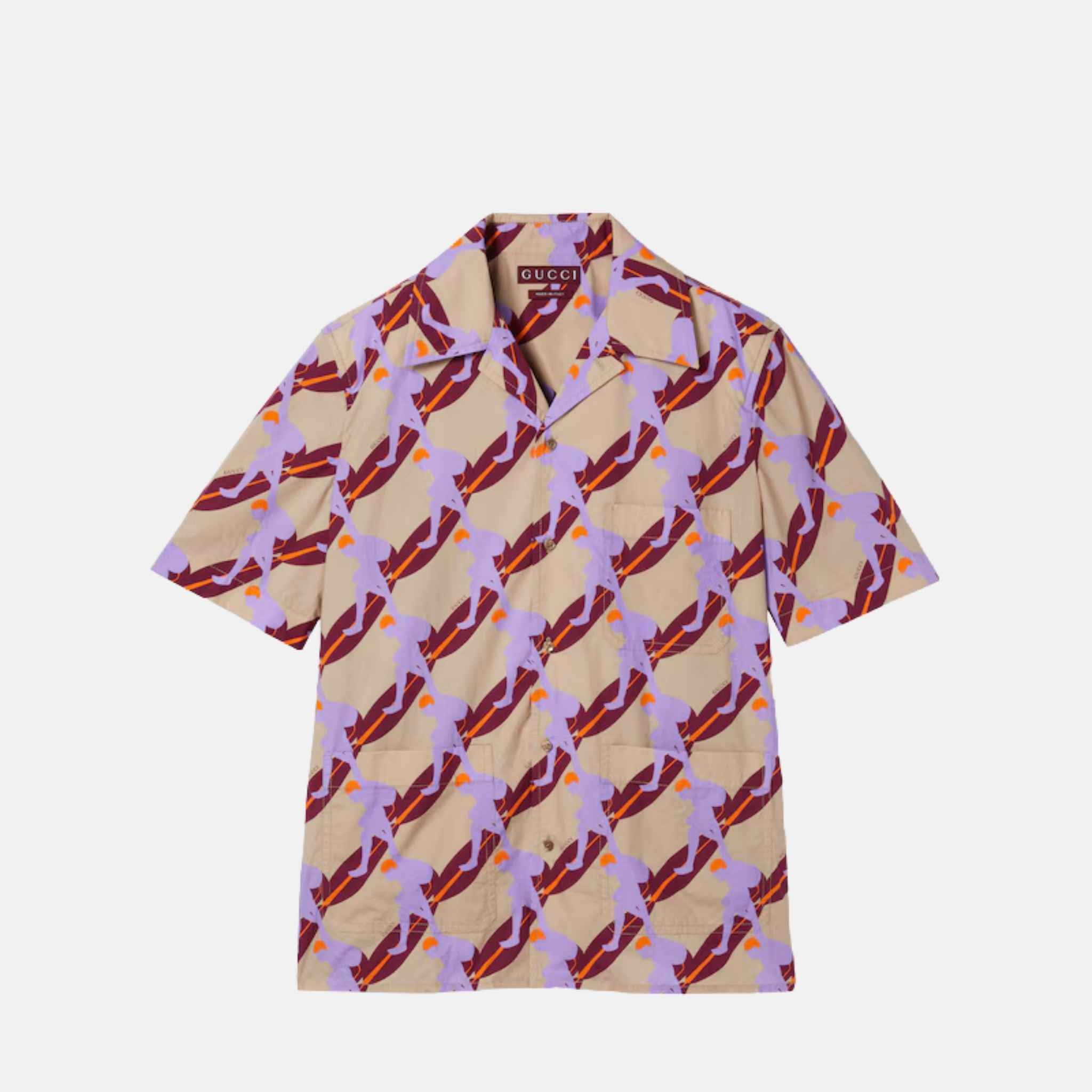 Gucci Printed Light Cotton Poplin Shirt, Beige, Front