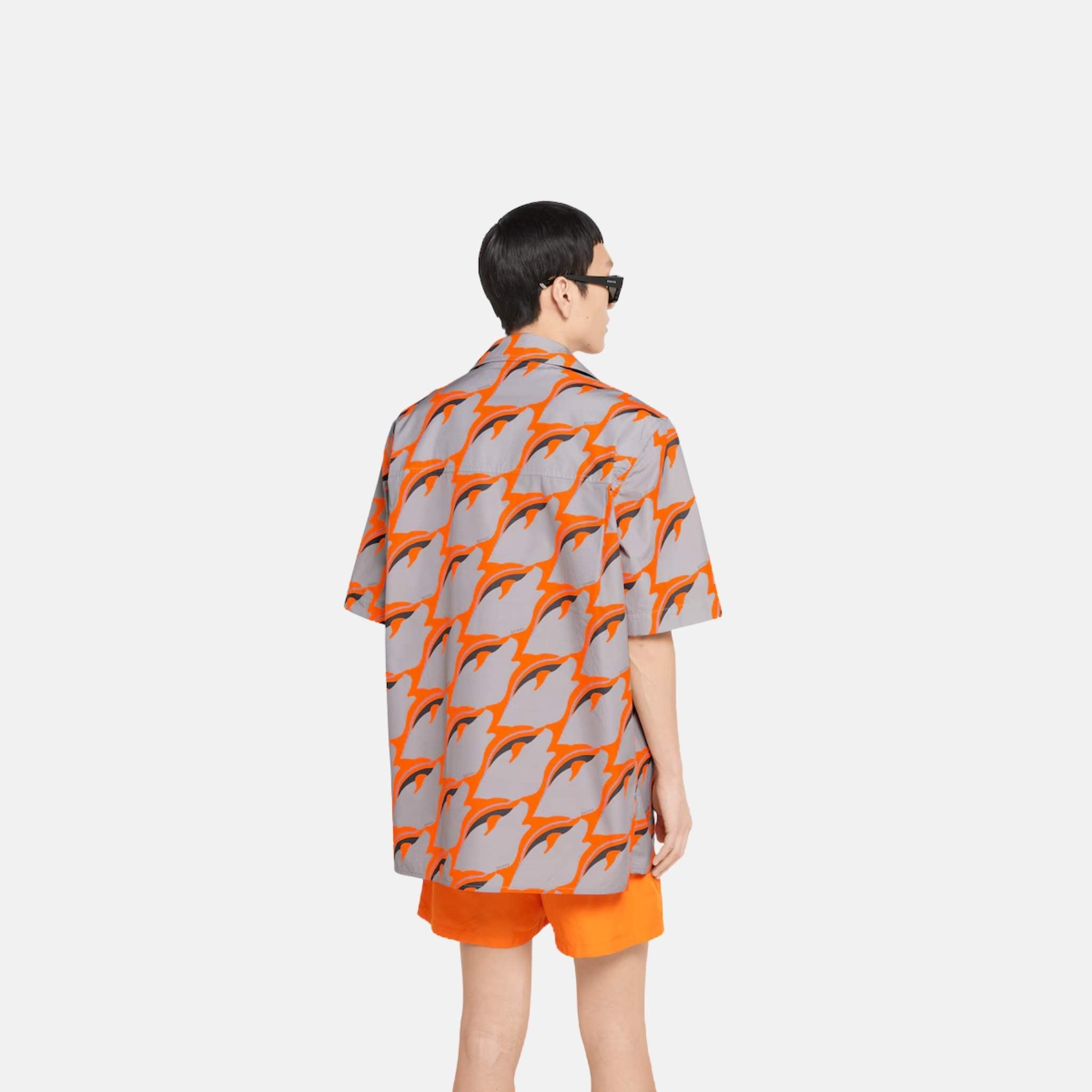 Gucci Printed Light Cotton Poplin Shirt, Grey, Back