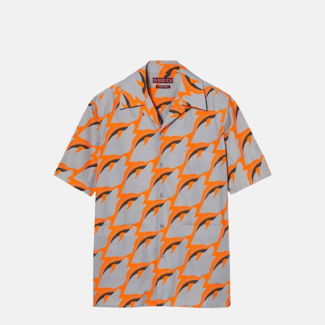 Gucci Printed Light Cotton Poplin Shirt, Grey, Front