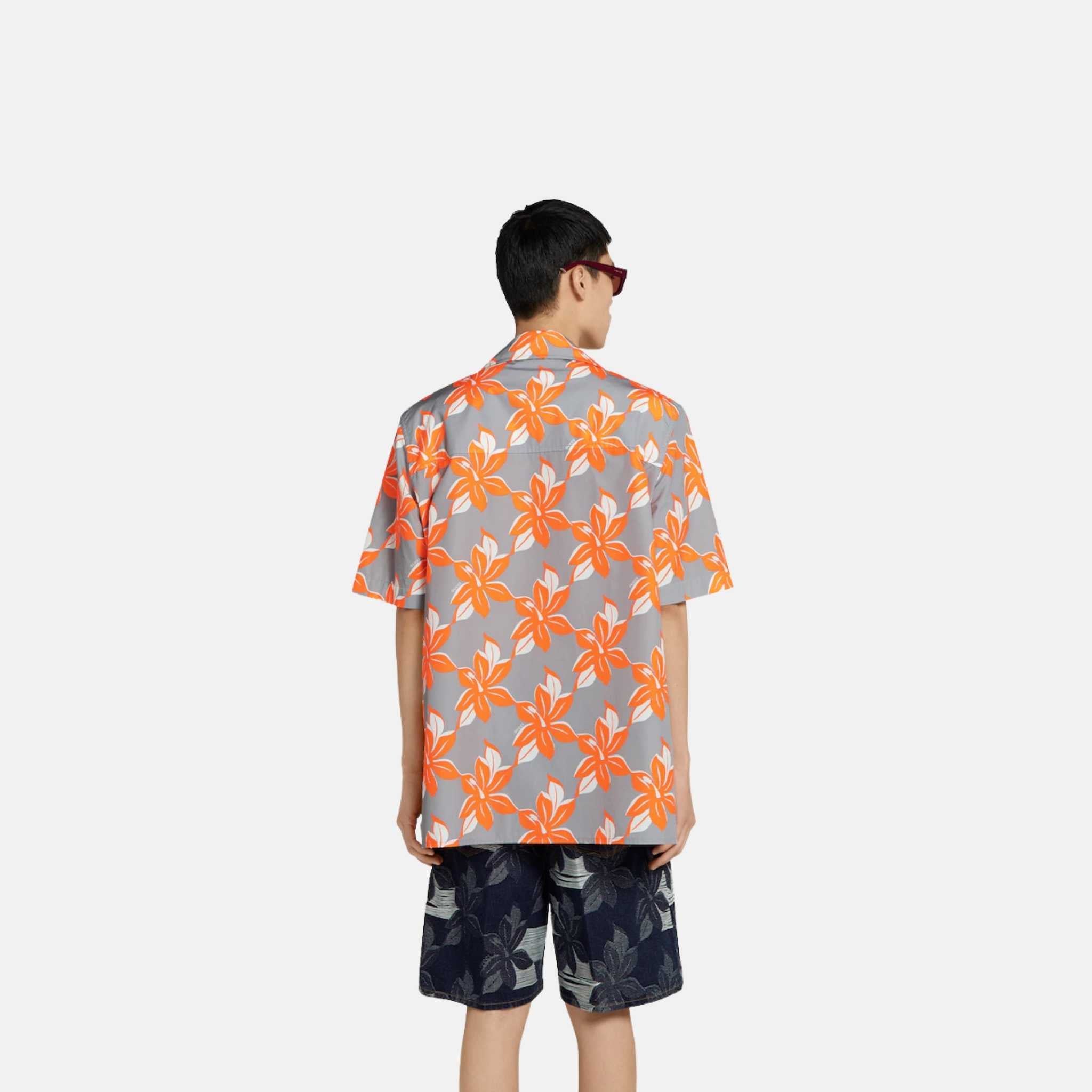 Gucci Printed Light Cotton Poplin Shirt, Orange, Back