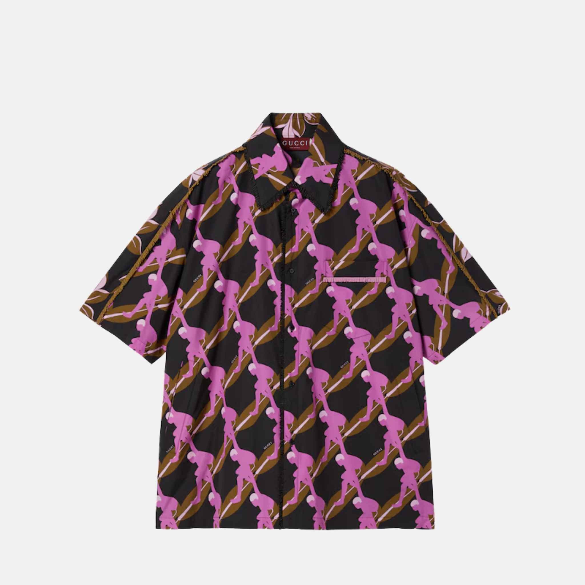 Gucci Printed Oversize Cotton Poplin Shirt, Brown, Front