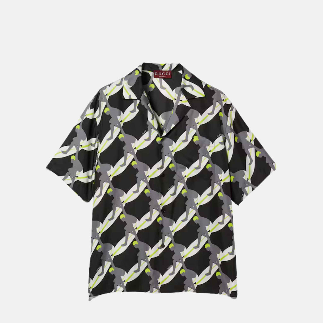 Gucci Printed Silk Bowling Shirt, Black, Front
