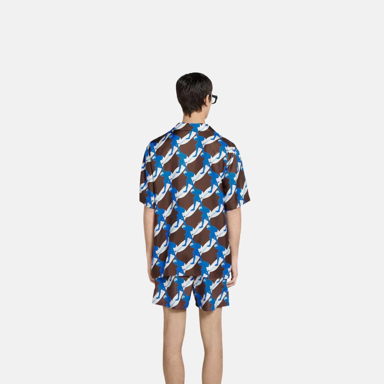 Gucci Printed Silk Bowling Shirt, Blue, Back