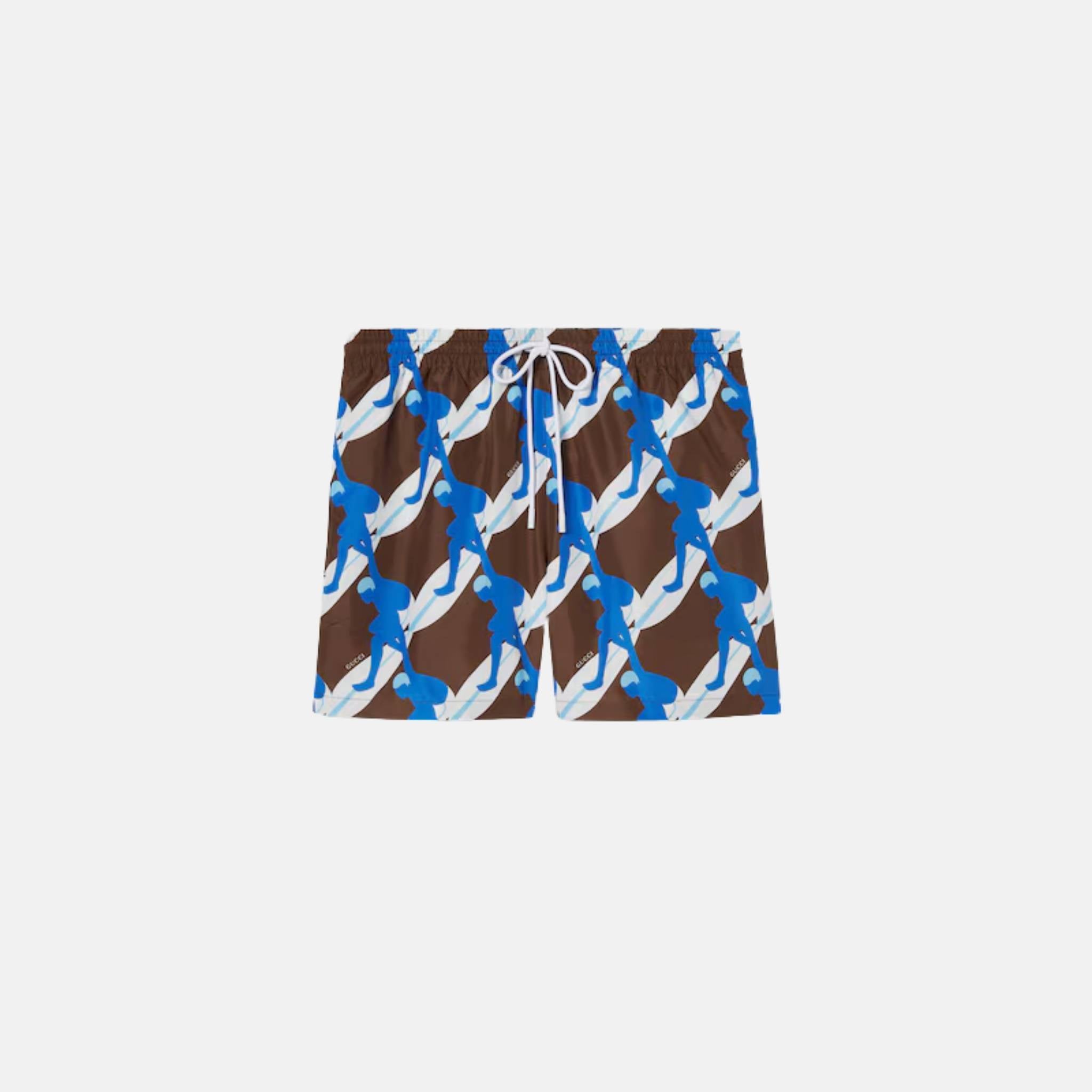Gucci Printed Technical Poplin Swim Short, Blue, Front