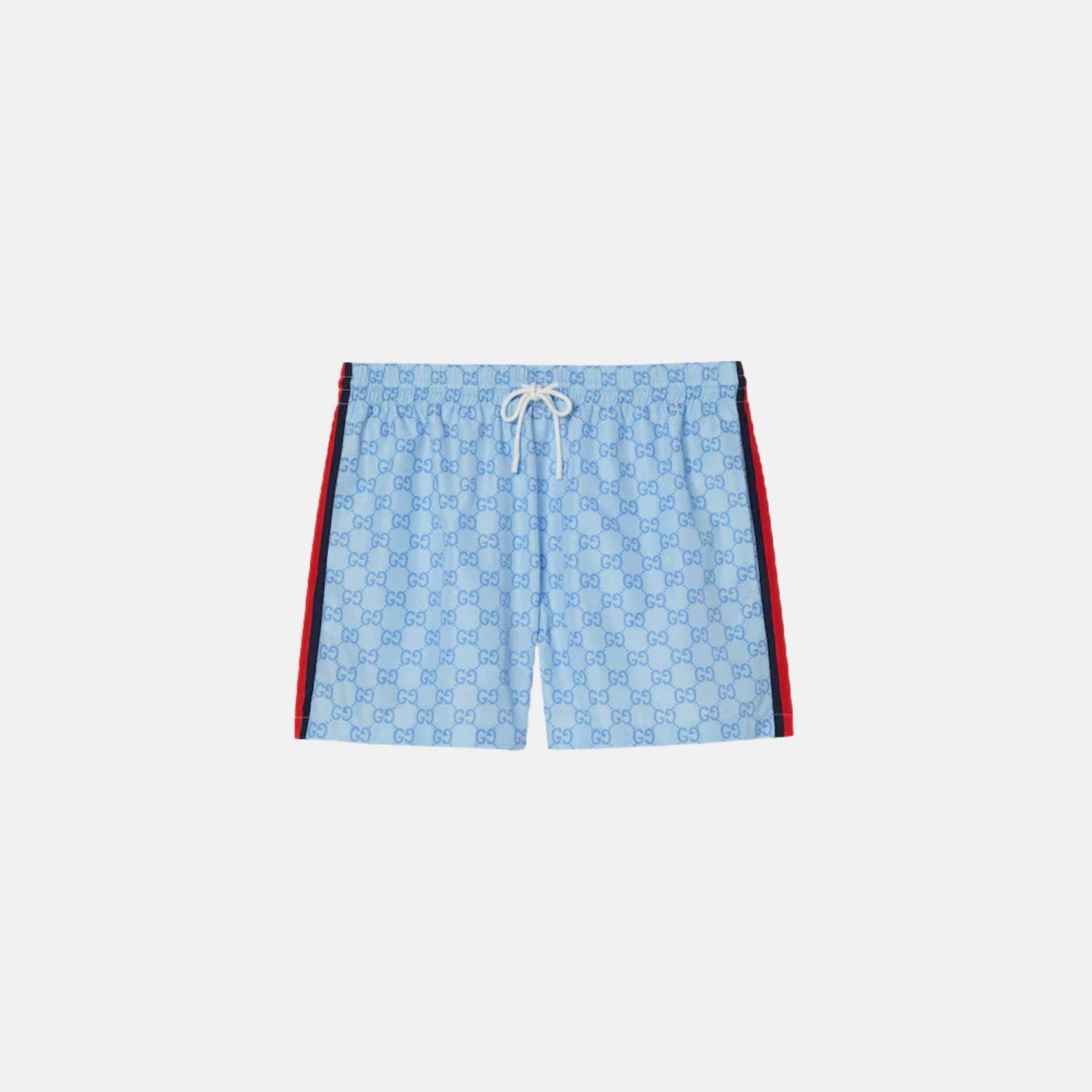 Gucci Printed Technical Poplin Swim Shorts With GG Print, Light Blue, Front