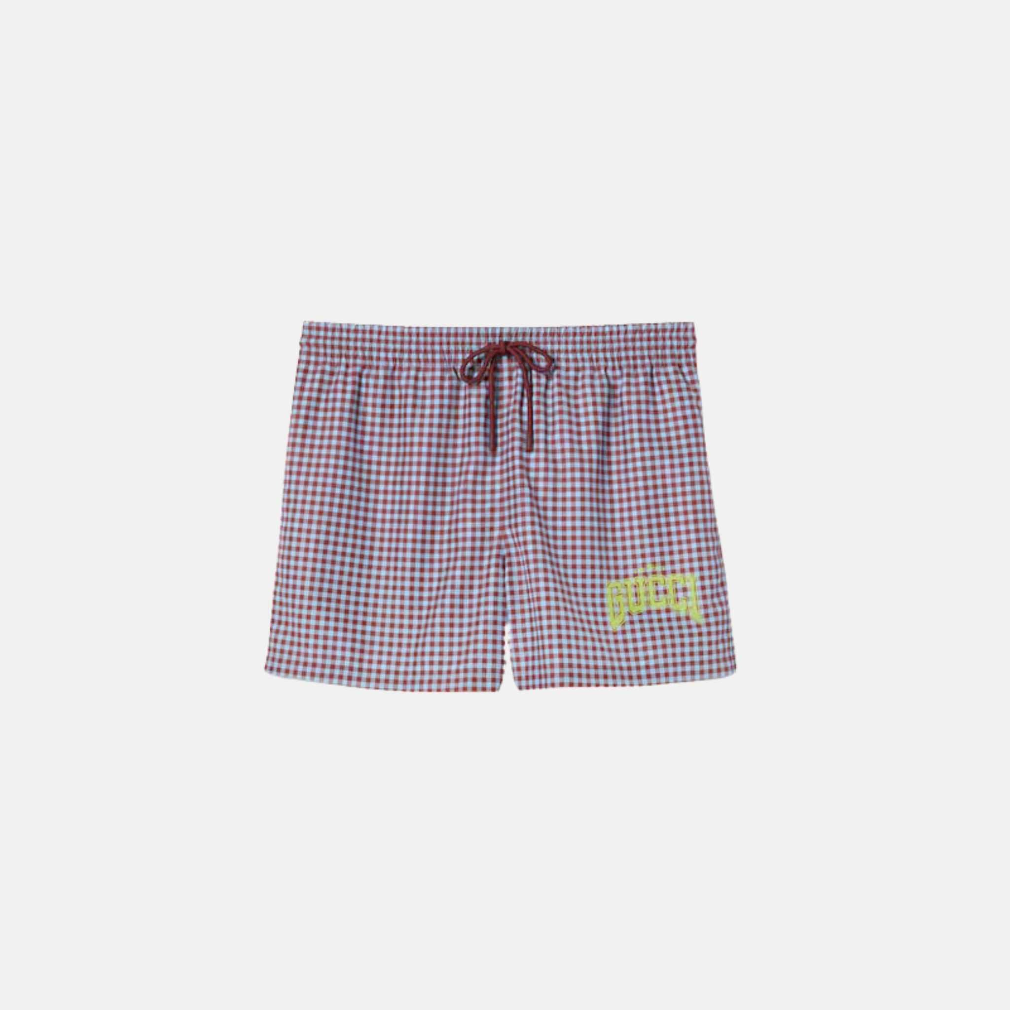 Gucci Printed Technical Poplin Swim Shorts With University Print, Front