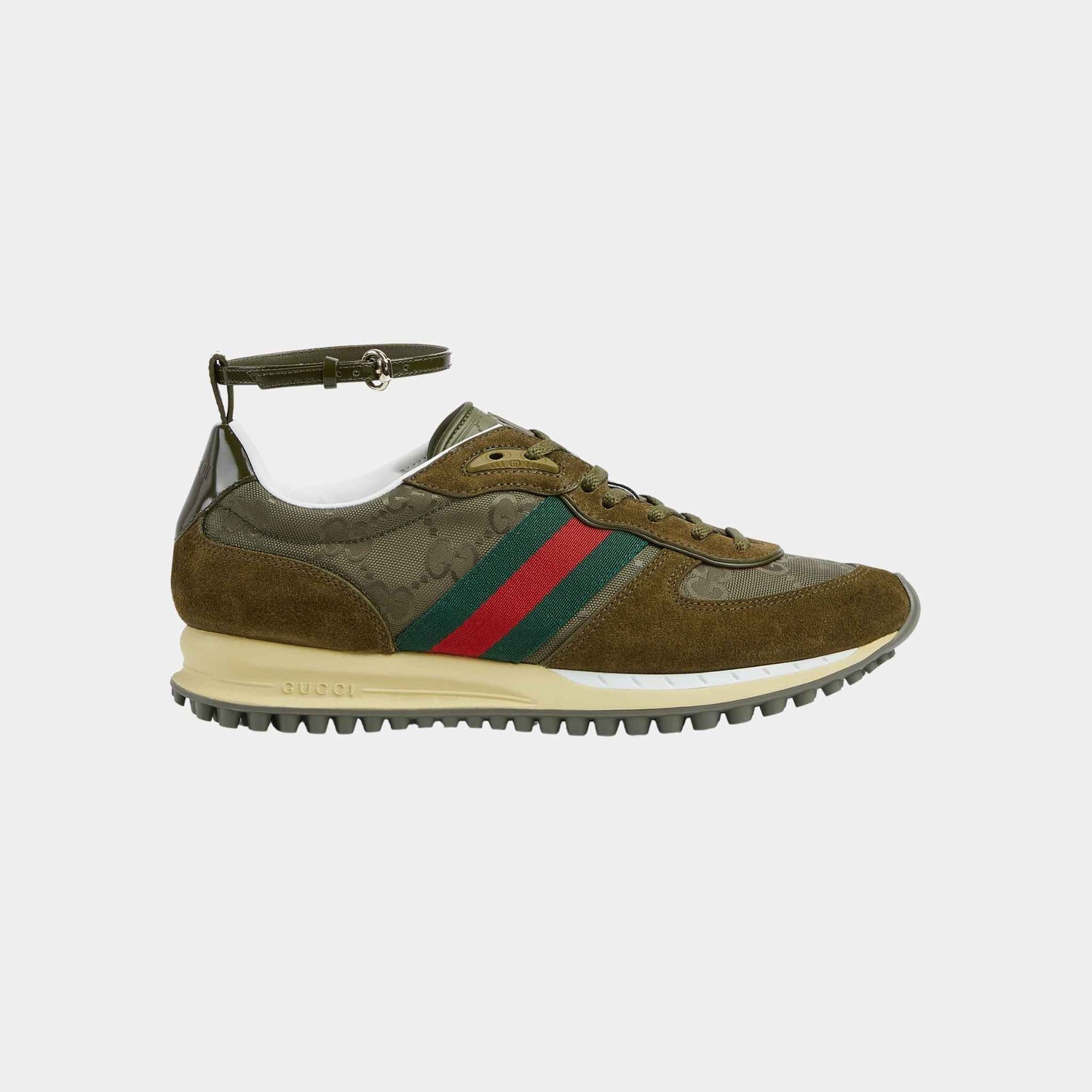 Gucci Re-Motion Suede Trim Nylon Trainer, Dark Green, Side
