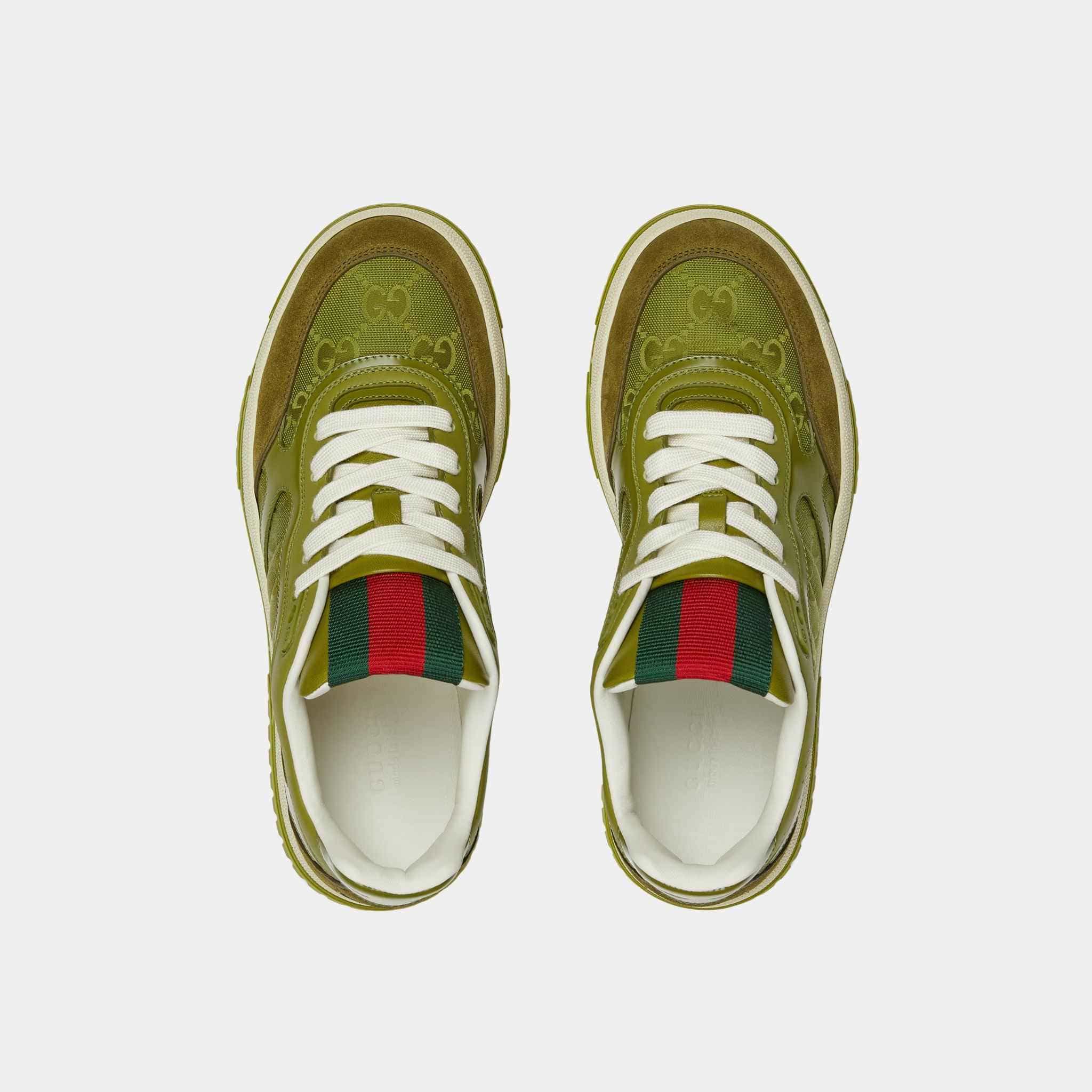 Gucci Re-Web Sneaker GG Canvas With Leather Trim, Dark Green, Top