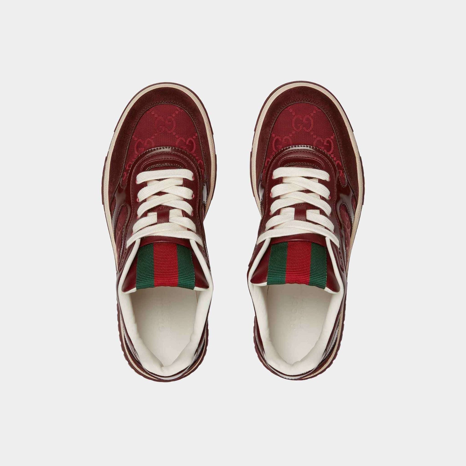 Gucci Re-Web Sneaker GG Canvas With Leather Trim, Rosso Ancora Red, Top