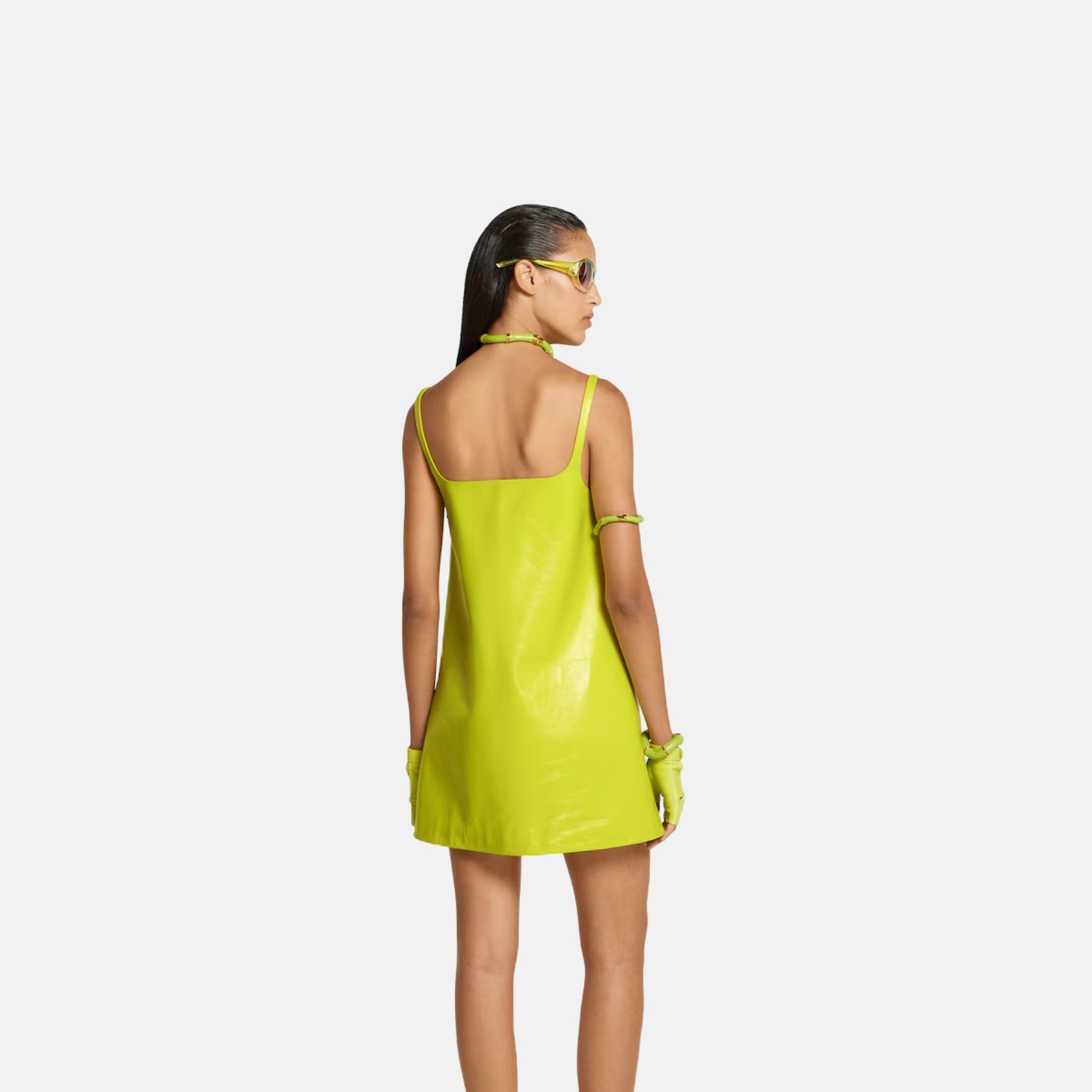 Gucci Shiny Leather Mini A Line Dress, Back