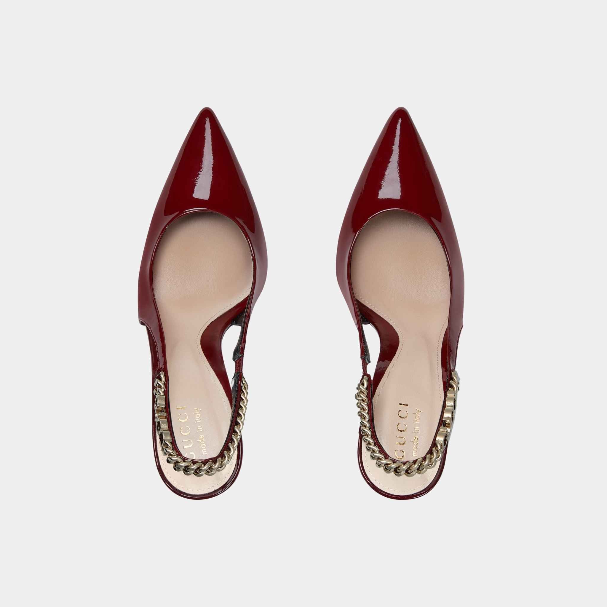 Gucci Signoria Slingback Patent Leather Pump, Rosso Ancora Red, Top
