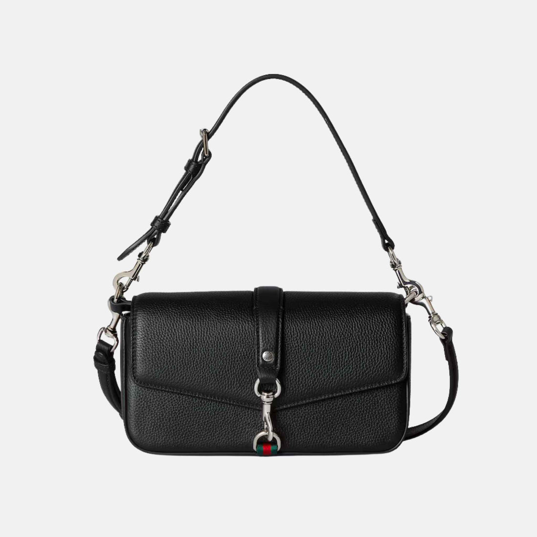 Gucci Small Crossbody Bag With Hook Closure, Black, Front