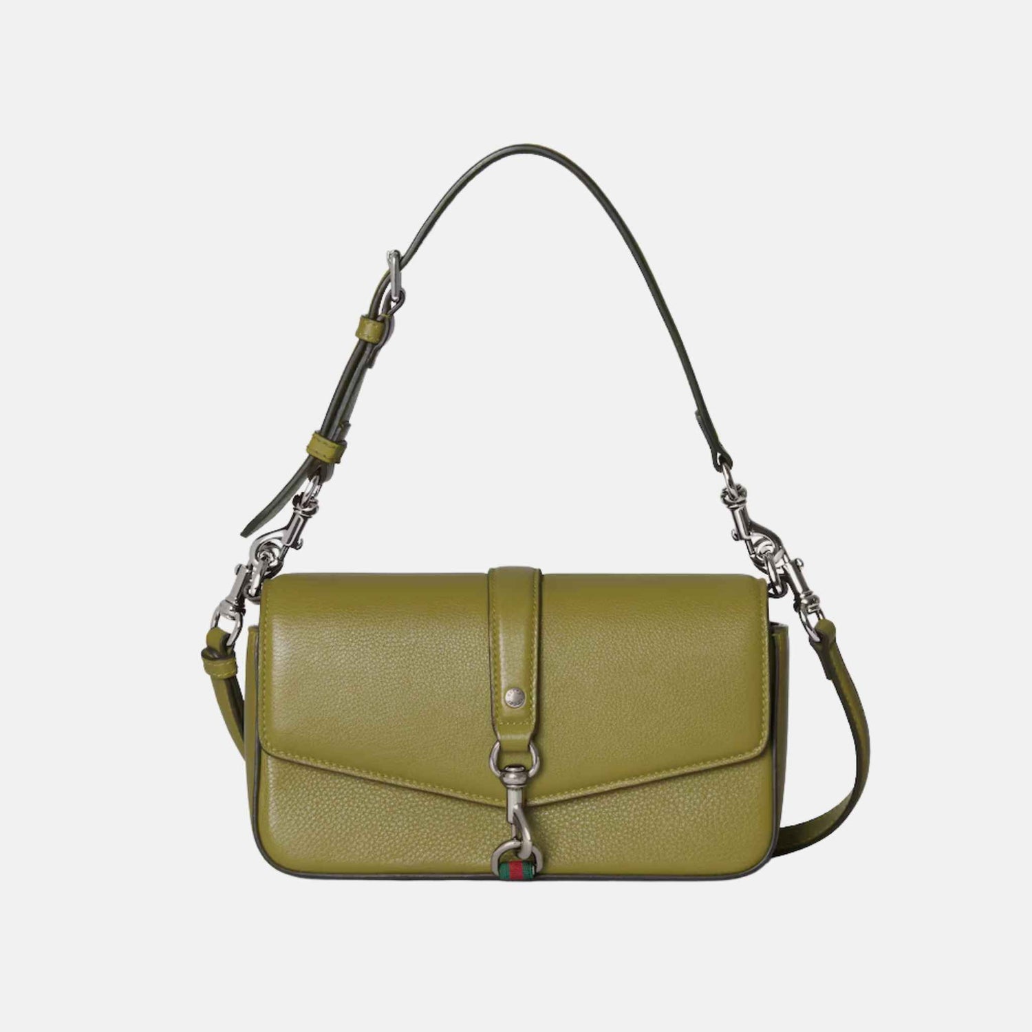 Gucci Small Crossbody Bag With Hook Closure, Green, Front