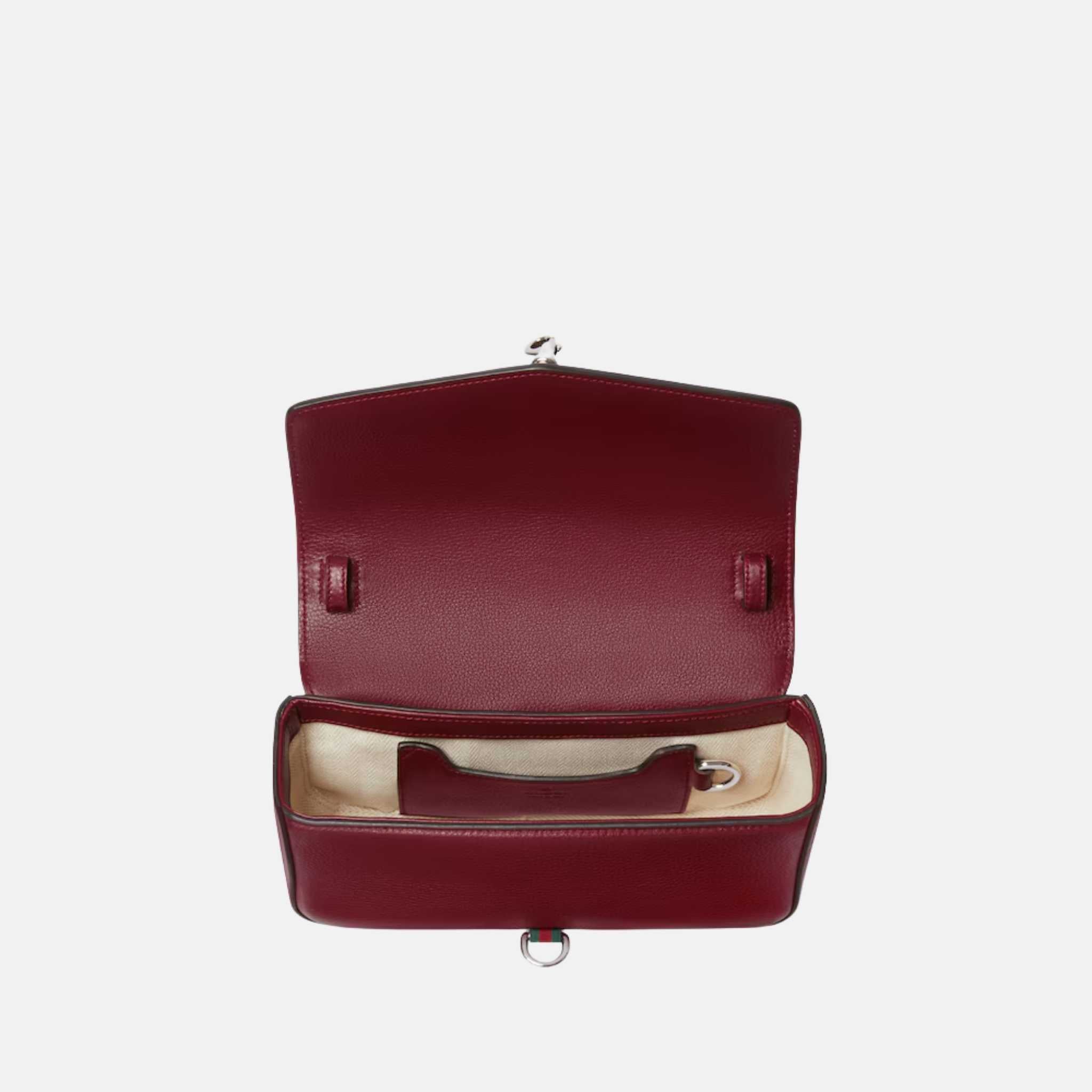 Gucci Small Crossbody Bag With Hook Closure, Red, Inside