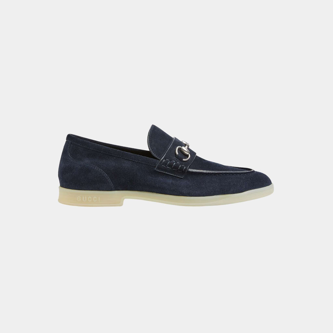Suede Loafer with Horsebit And Silver-Toned Hardware, Dark Blue, Side