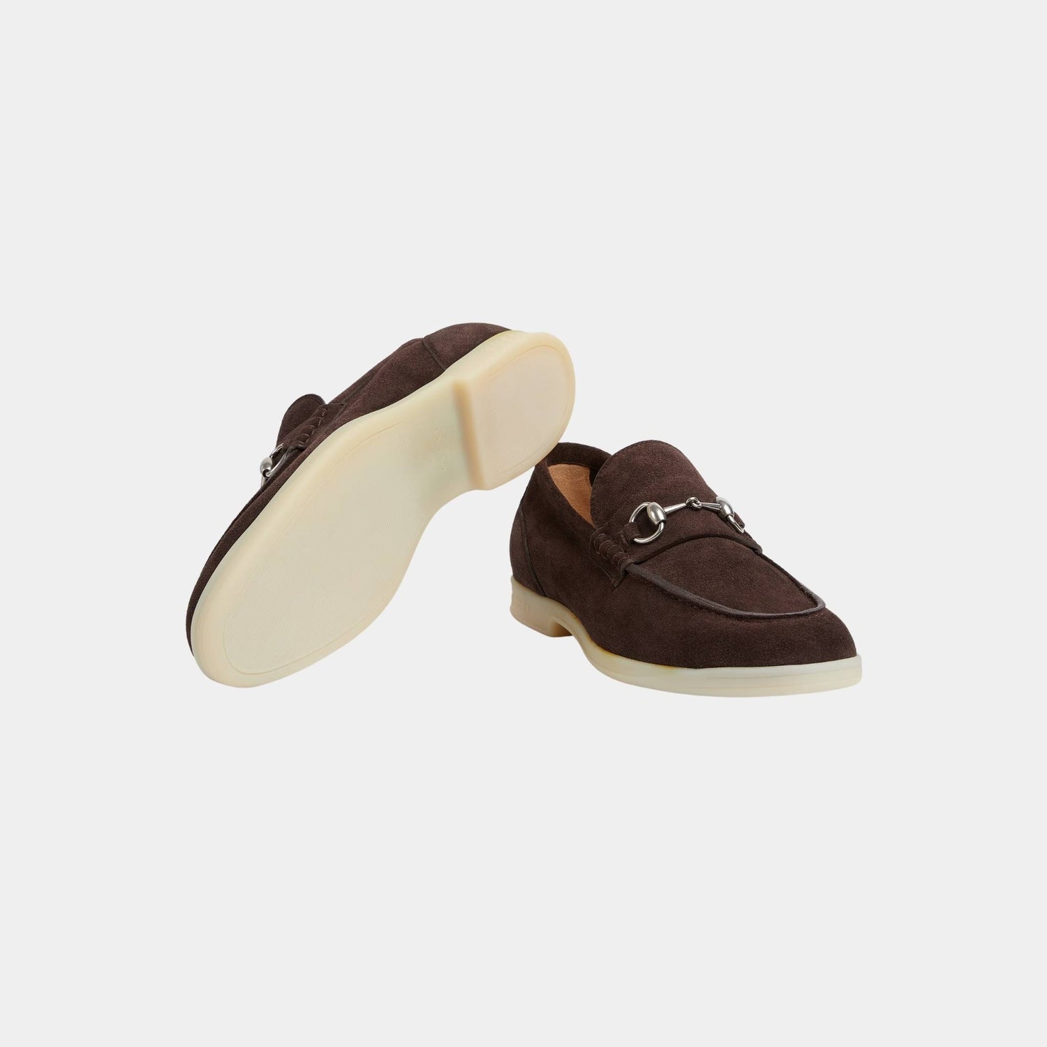 Suede Loafer with Horsebit And Silver-Toned Hardware, Dark Brown, Sole