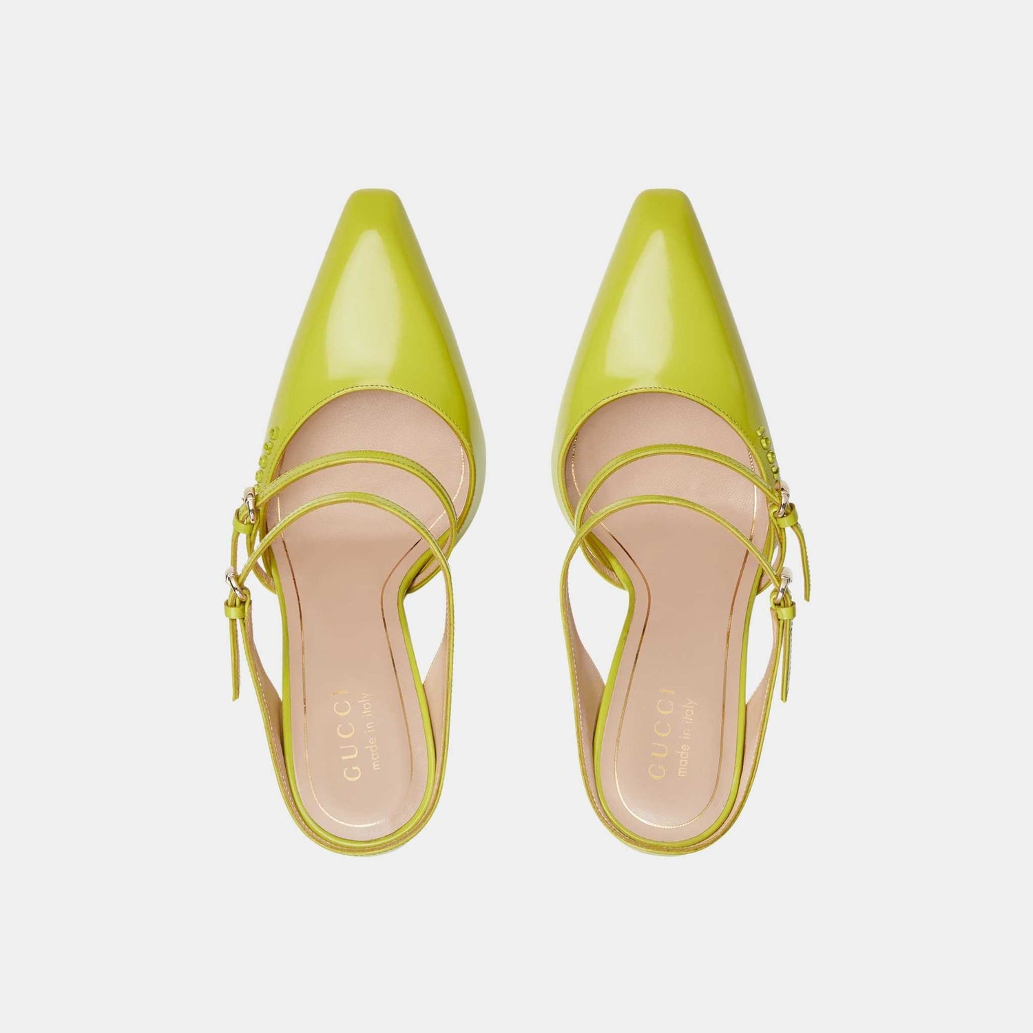 Gucci Wedge Shiny Leather Mule, Acid Green, Top