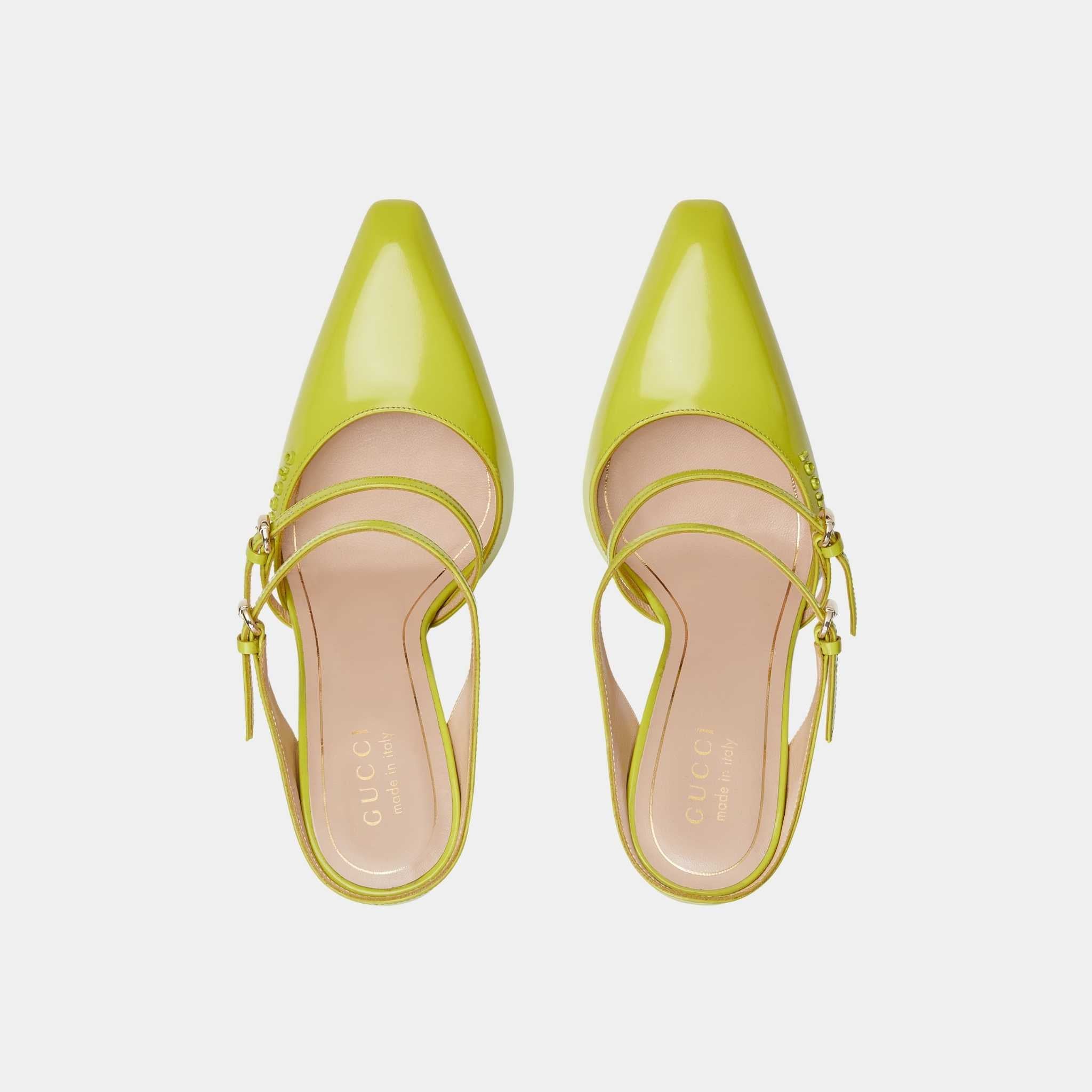 Gucci Wedge Shiny Leather Mule, Acid Green, Top