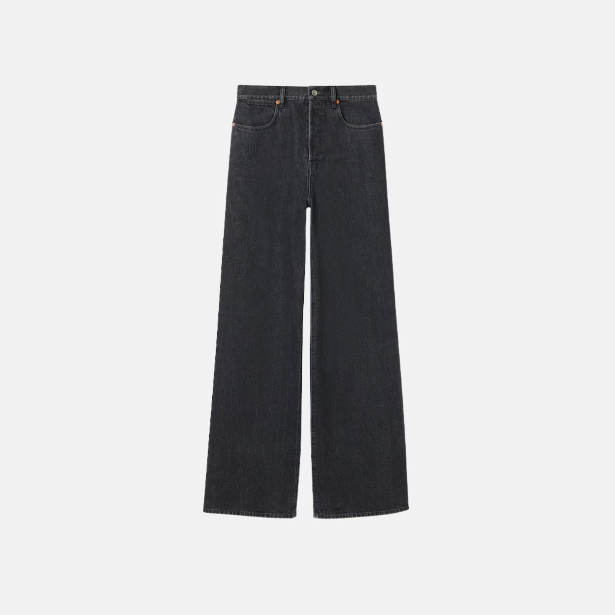 Gucci Wide Leg Denim Trousers, Black, Front