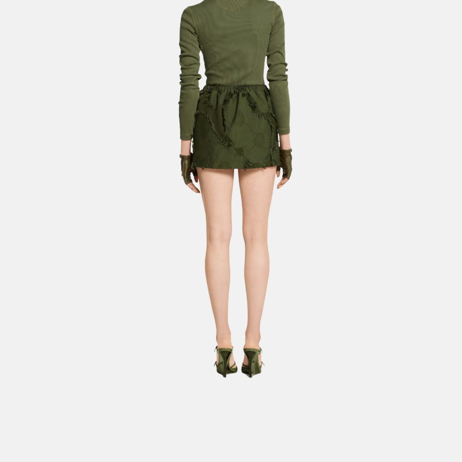 Gucci Wool Blend Fil Coupe Mini Skirt, Green, Back