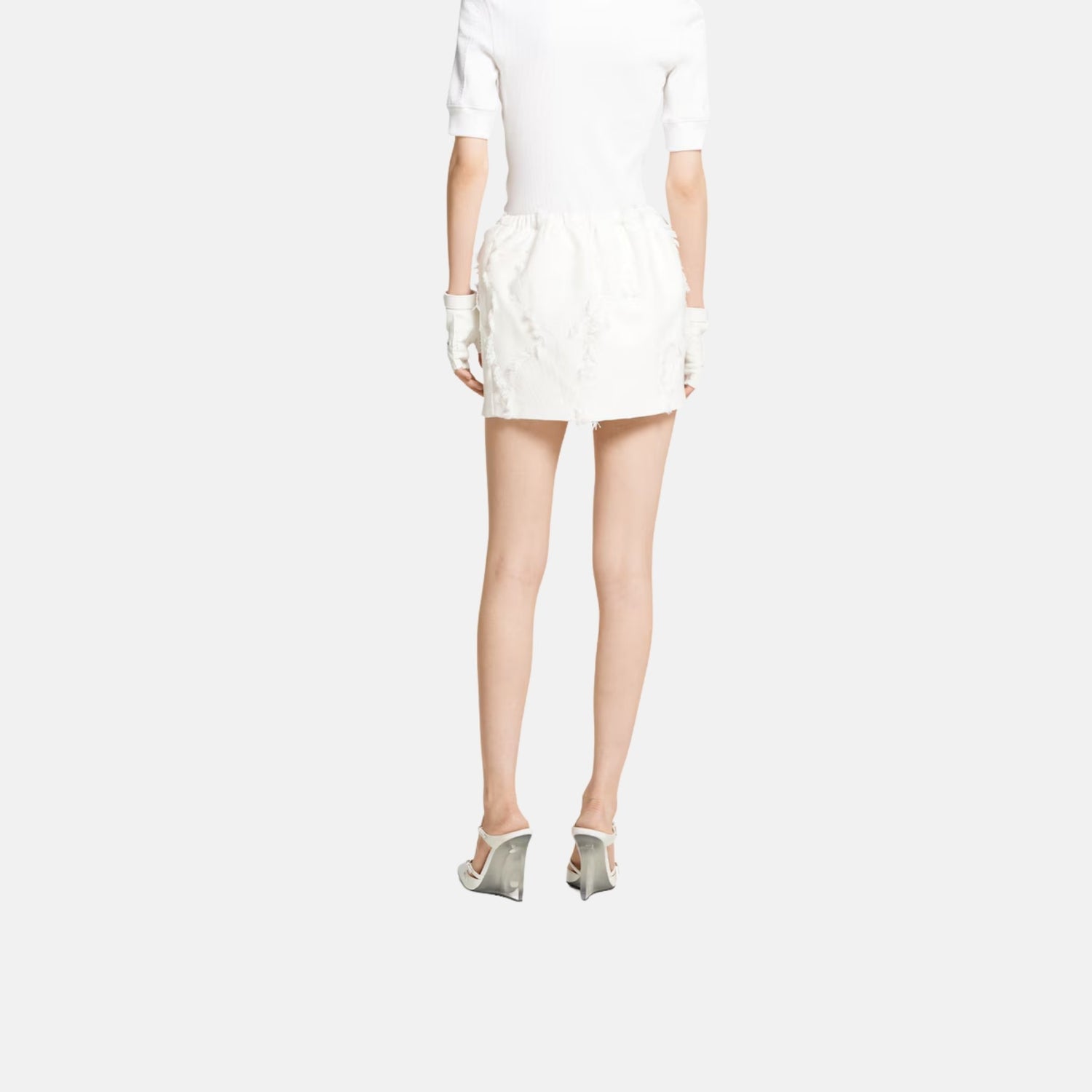 Gucci Wool Blend Fil Coupe Mini Skirt, Off White, Back