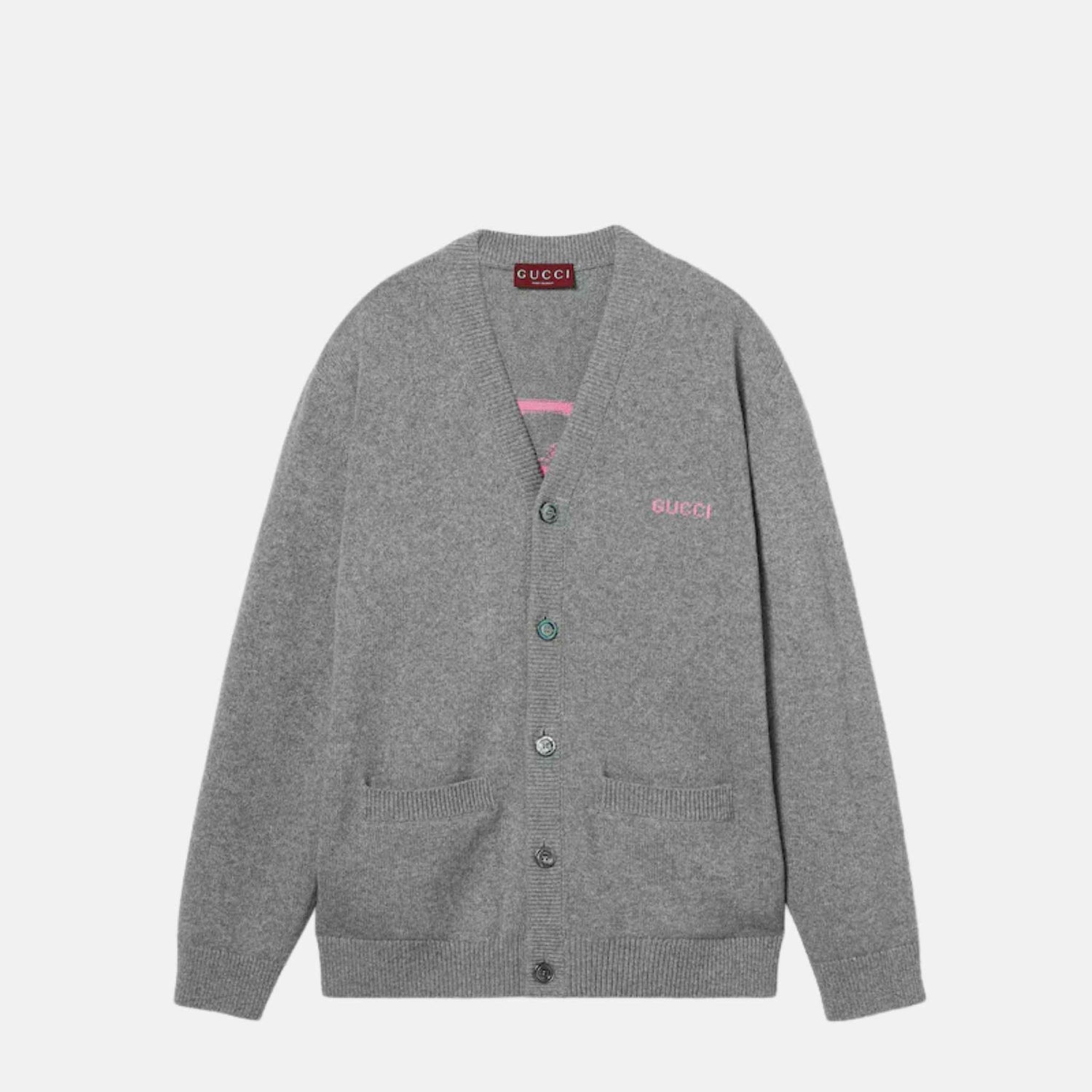 Gucci Wool Cashmere Cardigan With Intarsia, Front