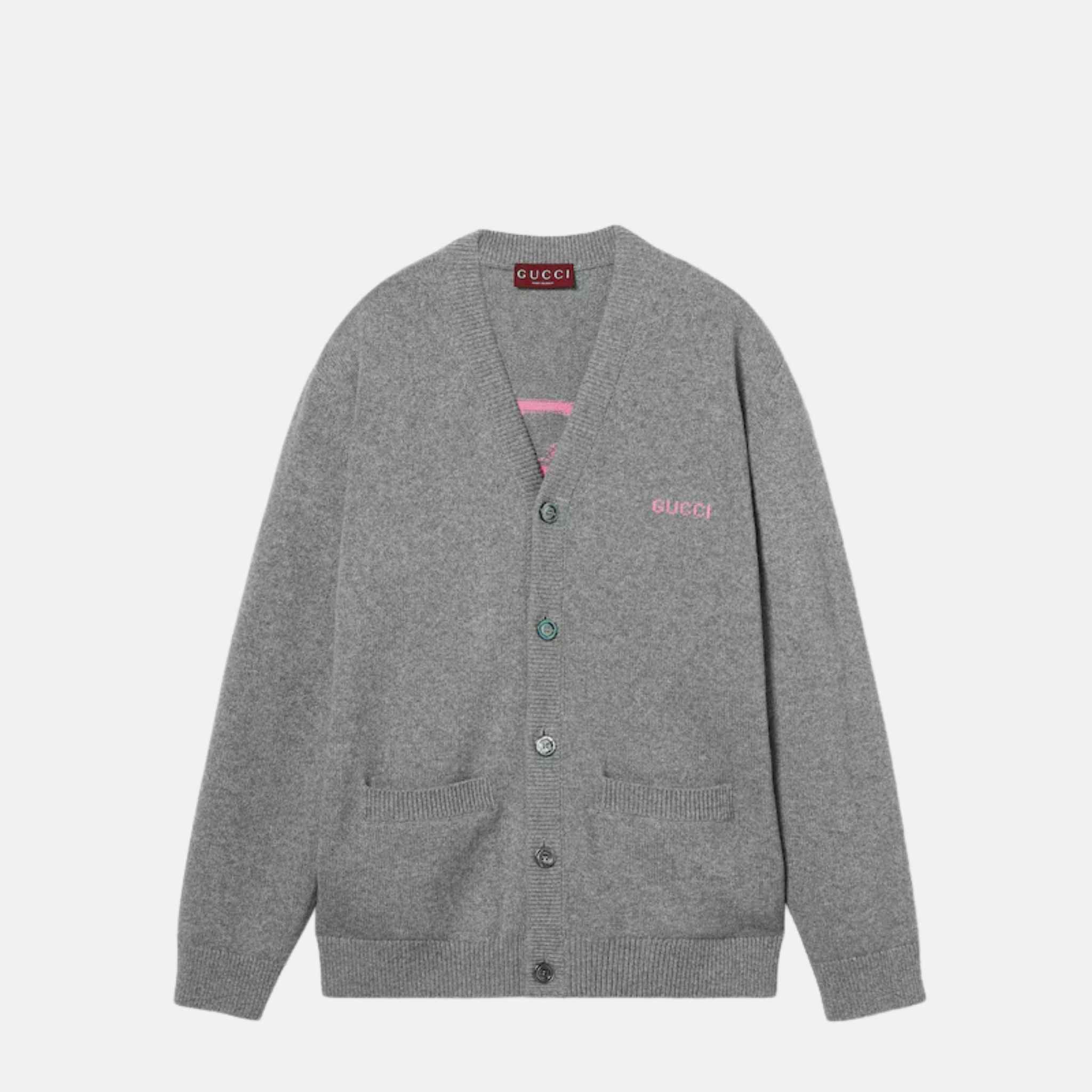 Gucci Wool Cashmere Cardigan With Intarsia, Front