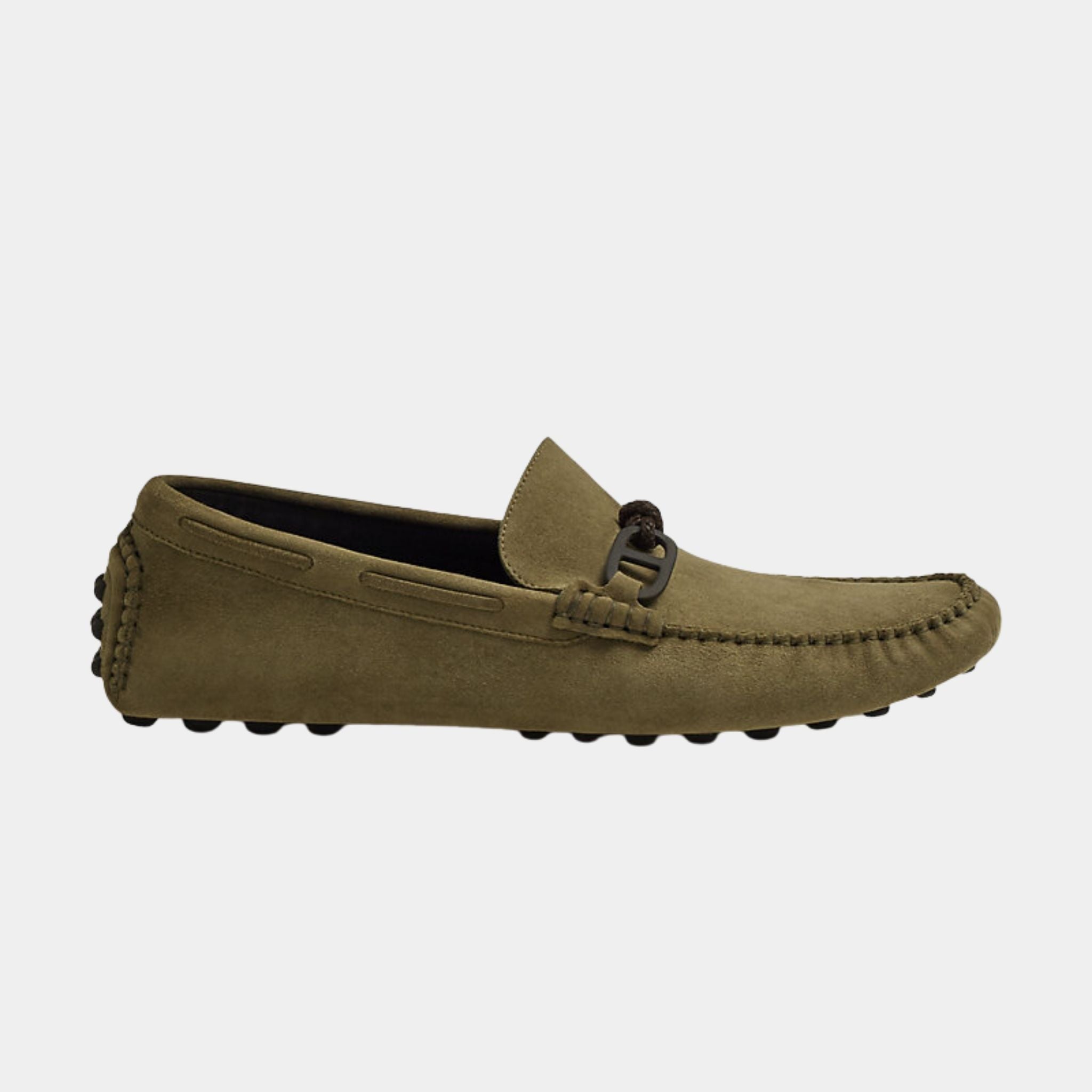 Hermes Alessandro Loafer in Suede Goatskin, Khaki, Side