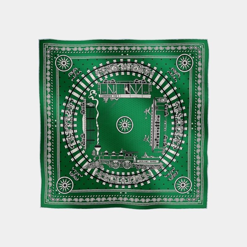 Hermes All Aboard! Bandana 55 in Silk Twill, Green