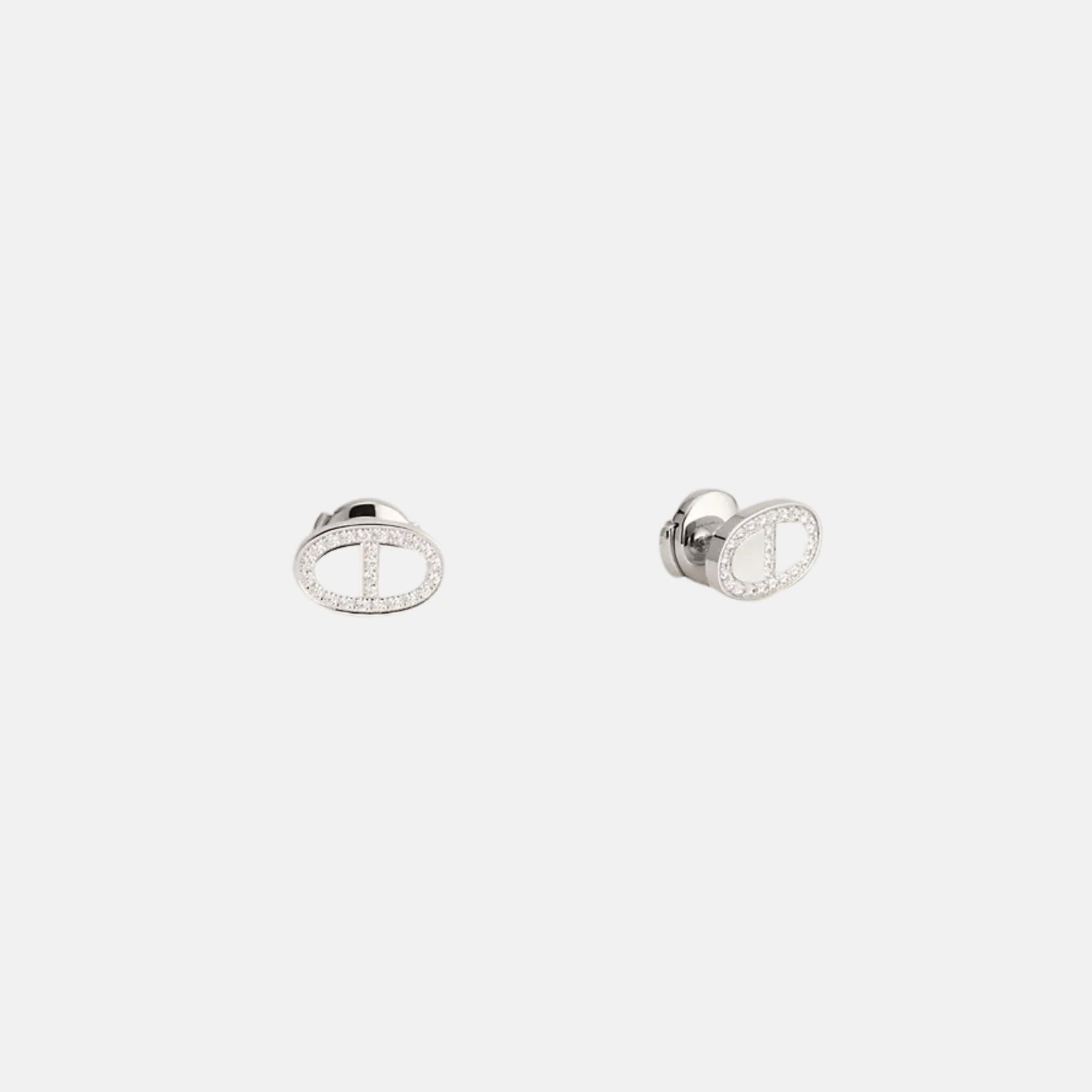 Hermes Anchor Chain Contour Earrings White Gold Diamond, Front