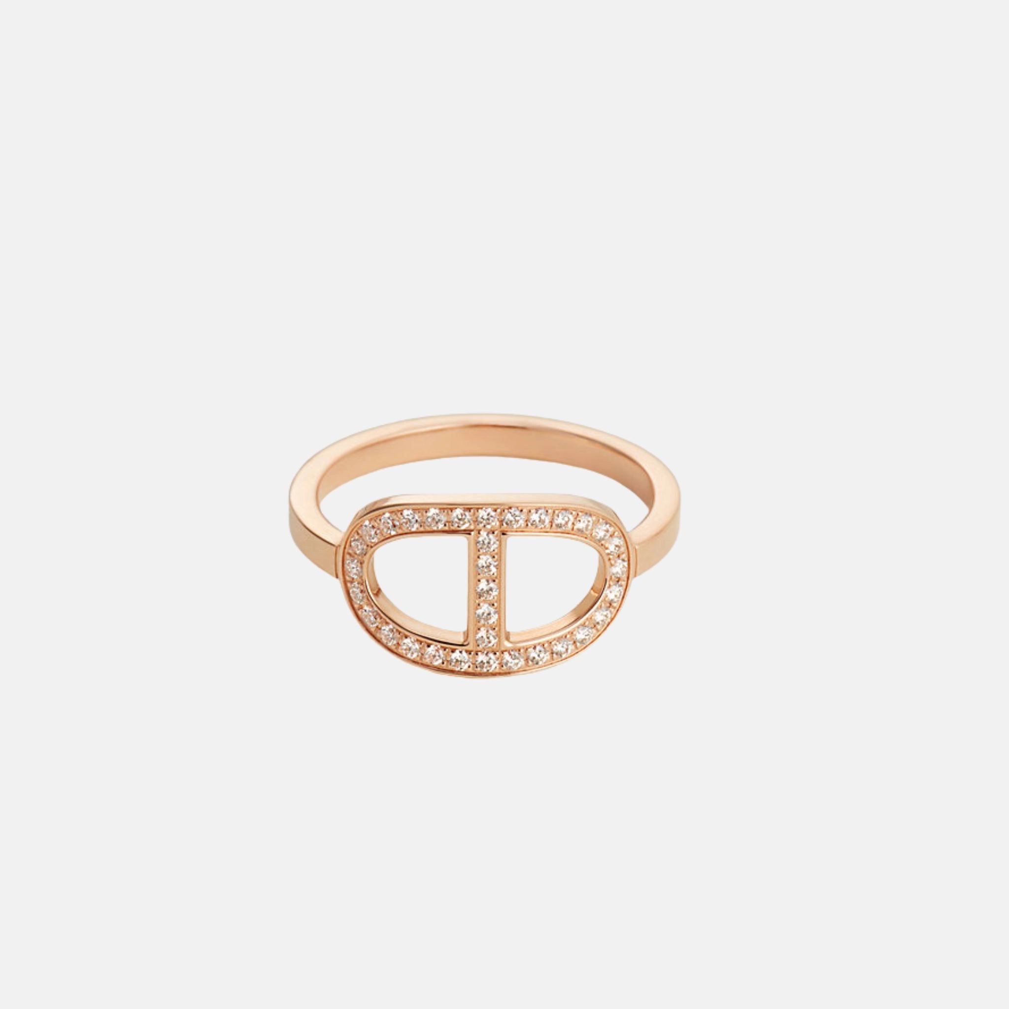 Hermes Anchor Chain Contour Ring Rose Gold Diamond, Front, 