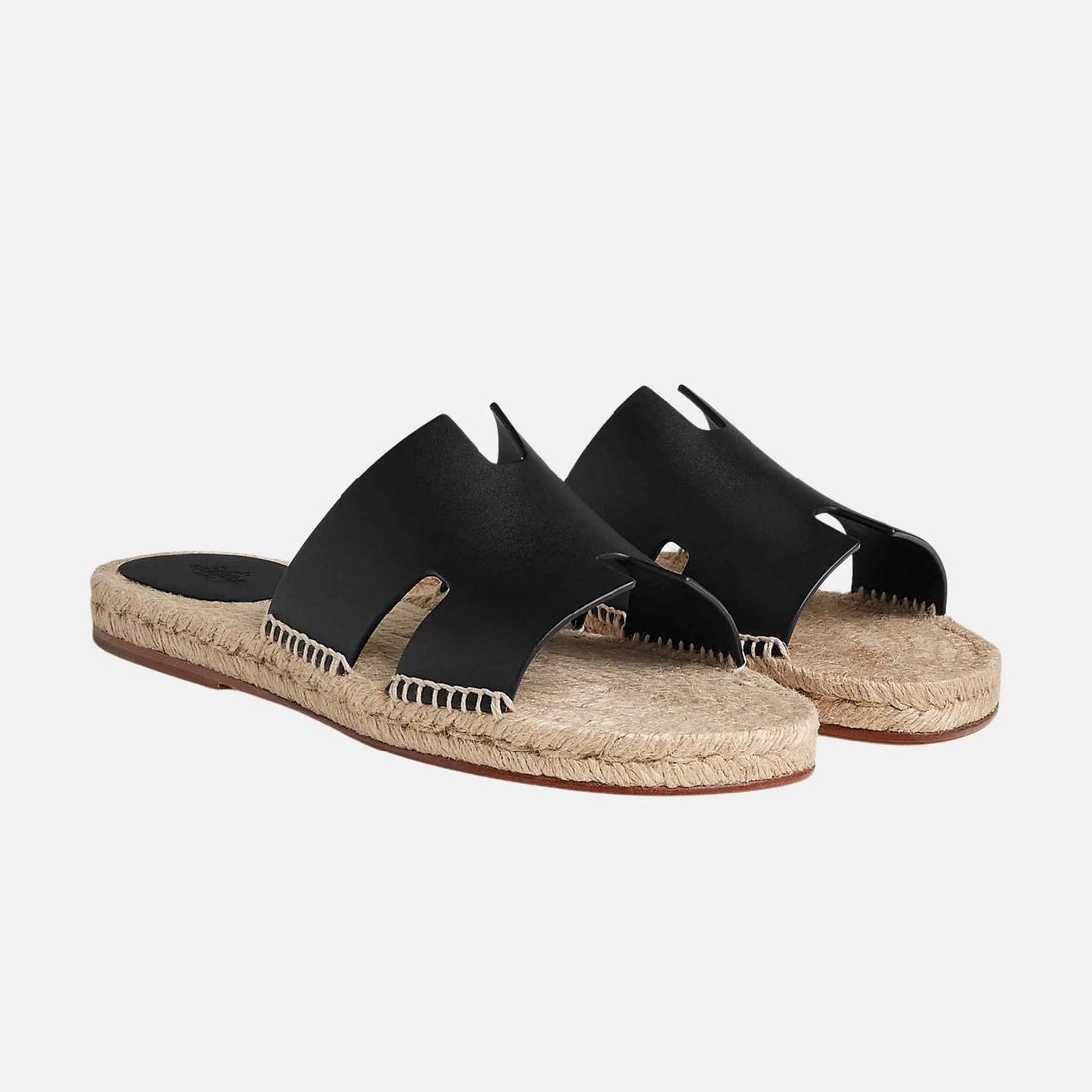 Hermes Antigua Espadrille In Calfskin, Noir, Front