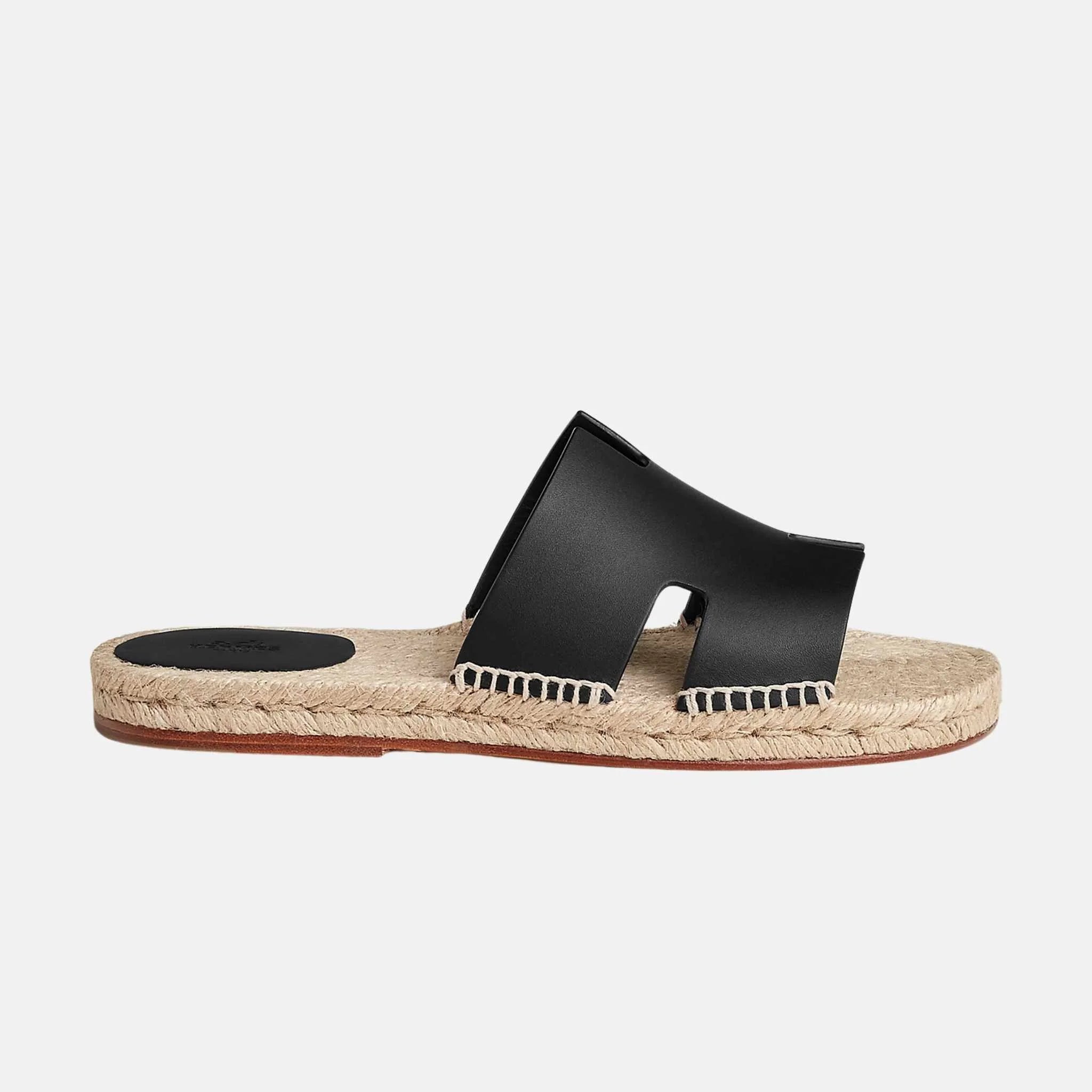 Hermes Antigua Espadrille In Calfskin, Noir, Side