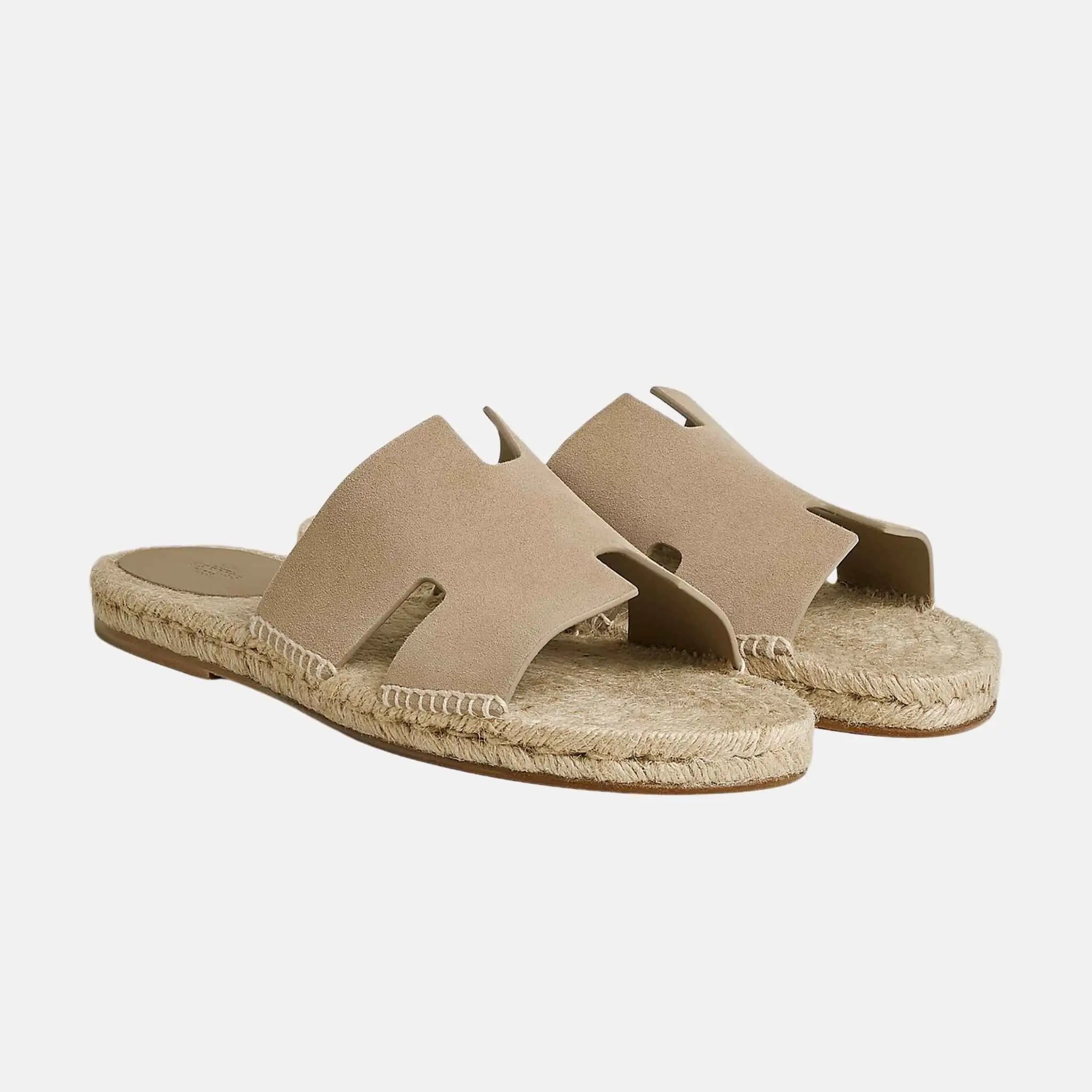 Hermes Antigua Espadrille In Suede Goatskin, Beige Sable, Front