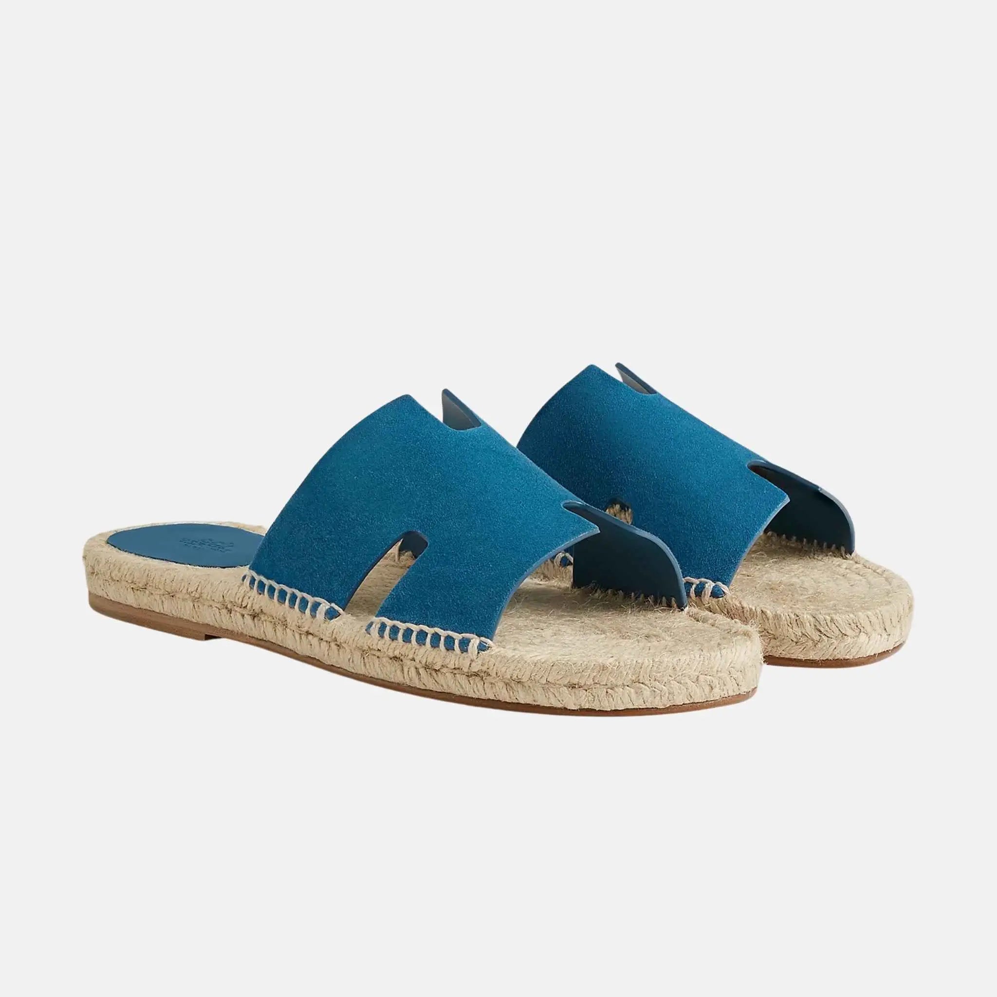 Hermes Antigua Espadrille In Suede Goatskin, Bleu Bleuet, Front