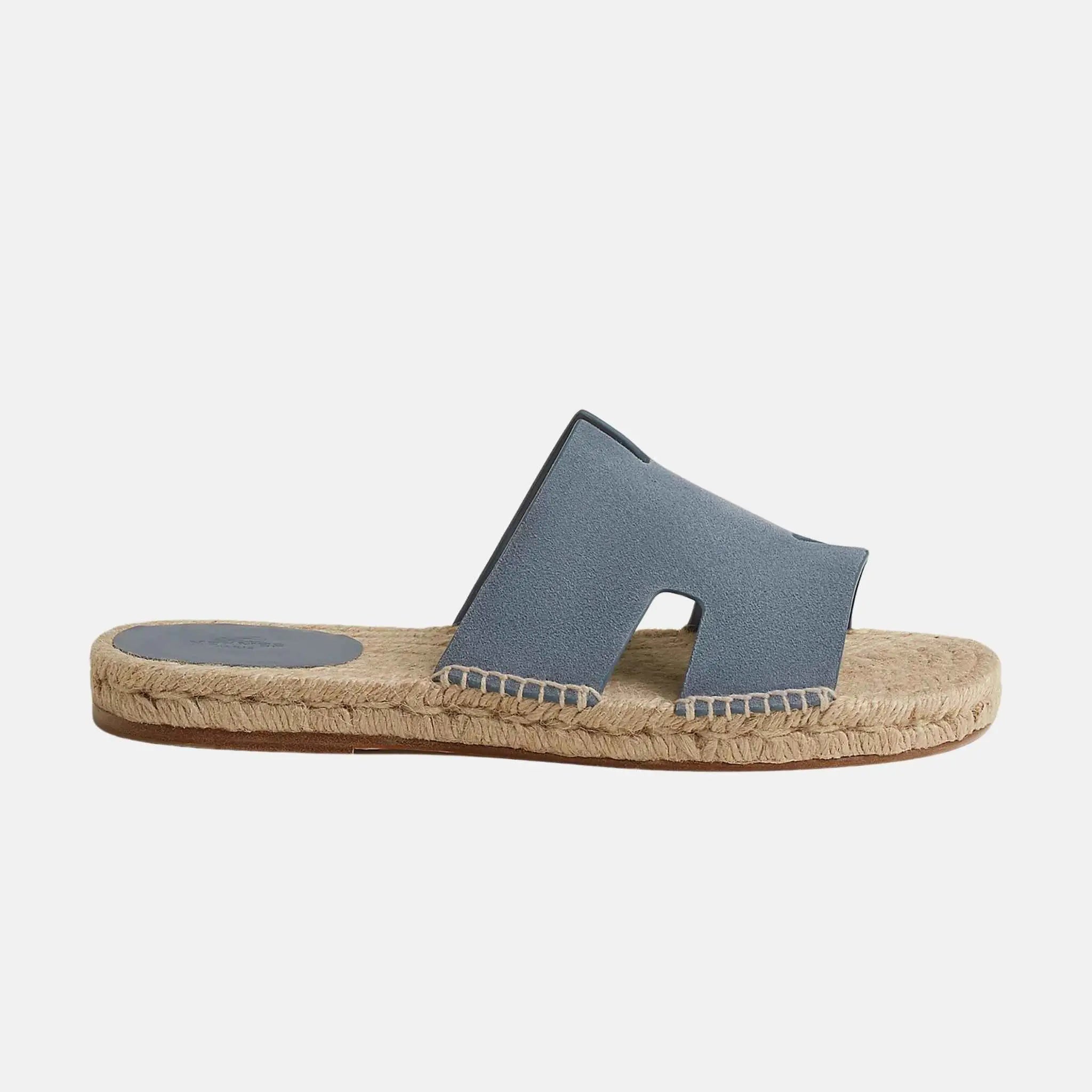 Hermes Antigua Espadrille In Suede Goatskin, Bleu Grignon, Side
