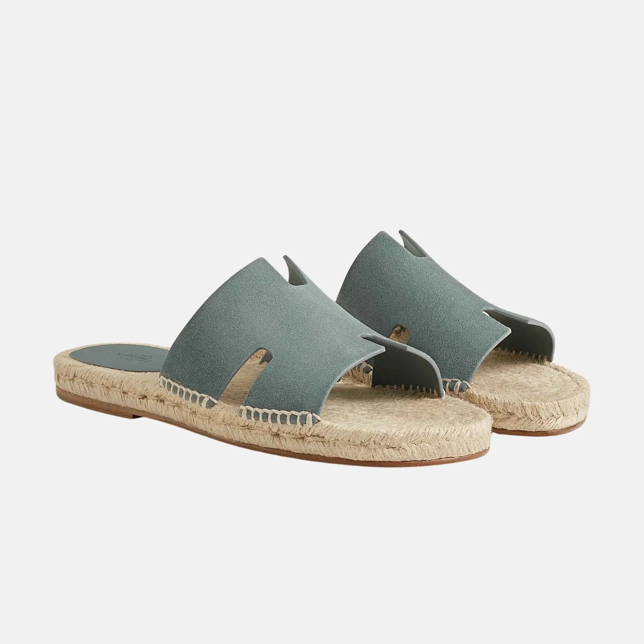 Hermes Antigua Espadrille In Suede Goatskin, Bleu Tonnerre, Front