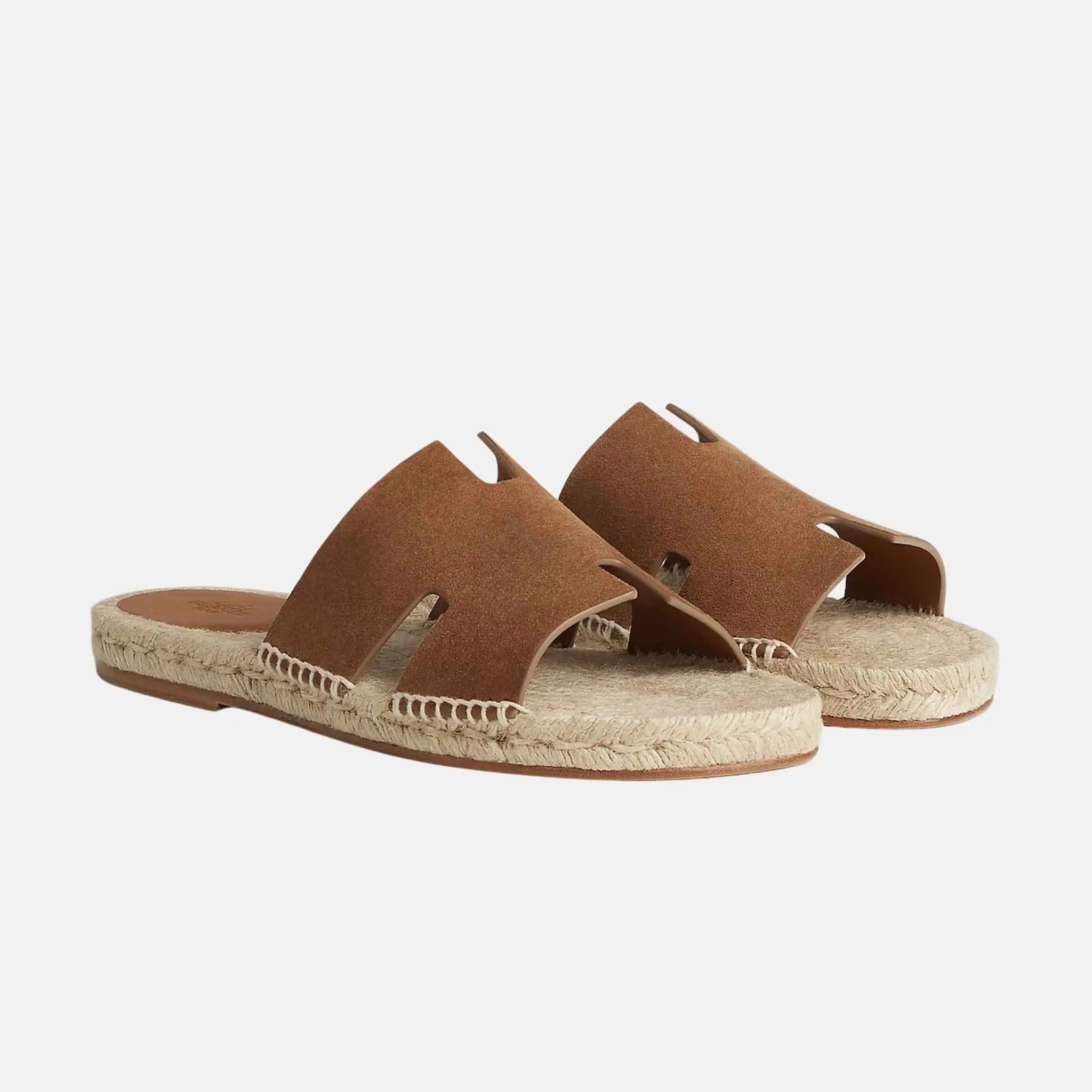 Hermes Antigua Espadrille In Suede Goatskin, Brun Fume, Front
