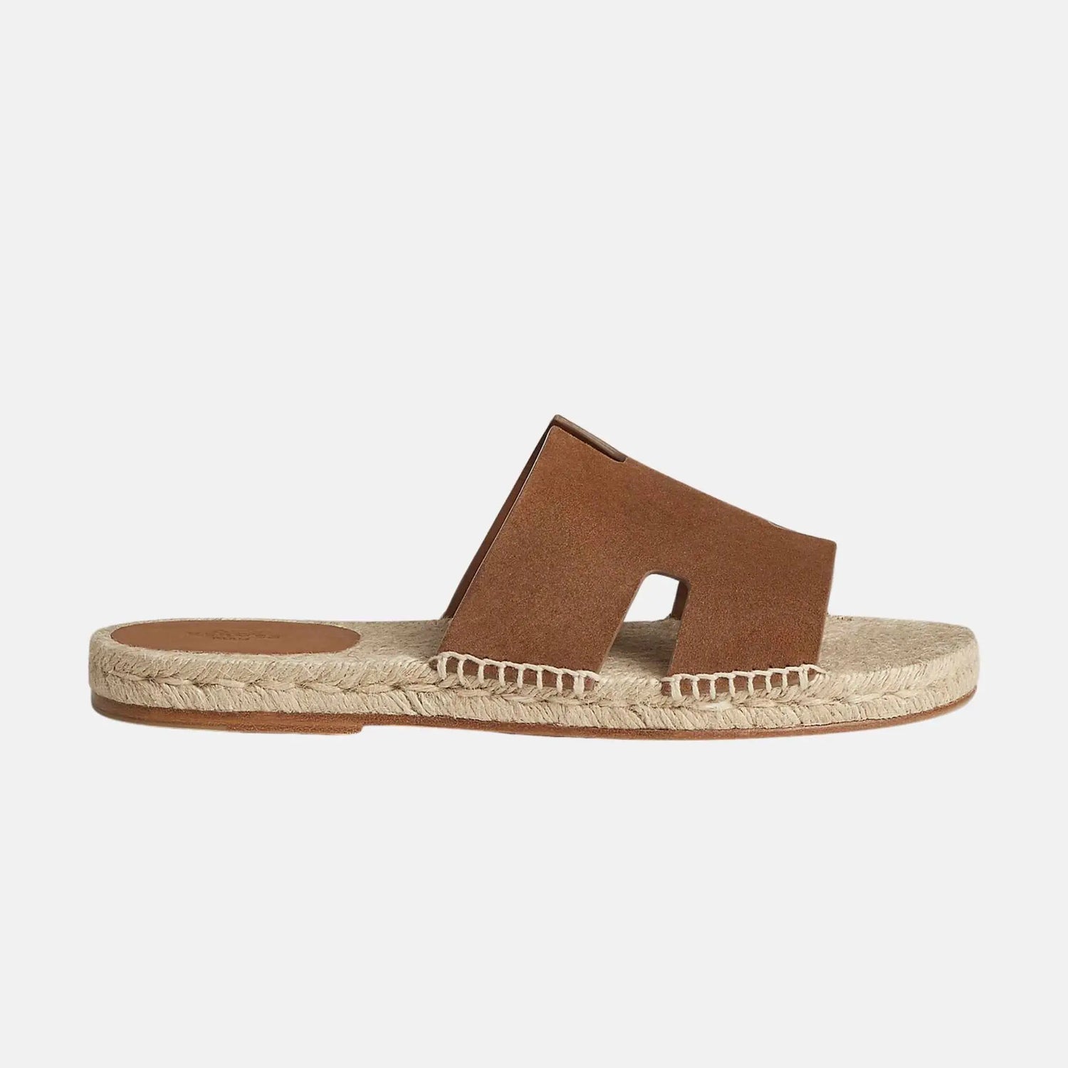 Hermes Antigua Espadrille In Suede Goatskin, Brun Fume, Side
