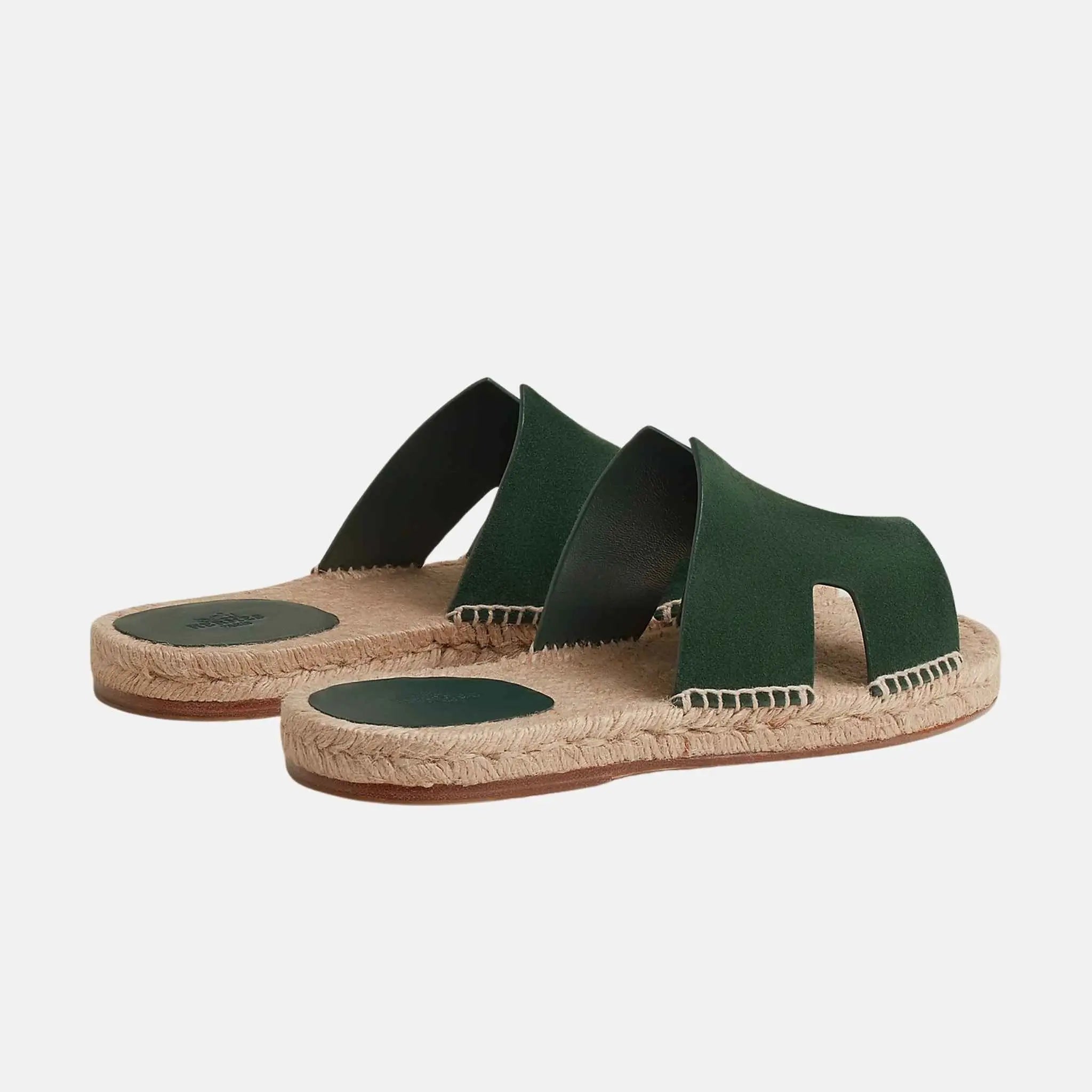 Hermes Antigua Espadrille In Suede Goatskin, Vert Bouteille, Back