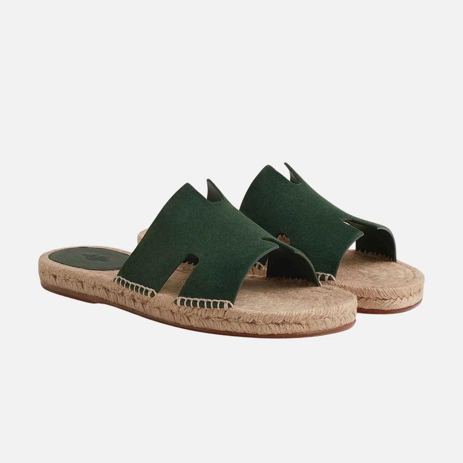 Hermes Antigua Espadrille In Suede Goatskin, Vert Bouteille, Front