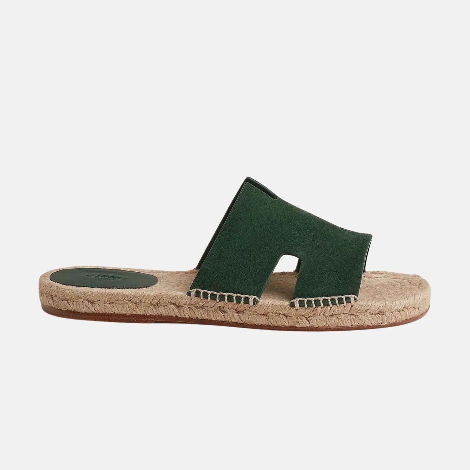 Hermes Antigua Espadrille In Suede Goatskin, Vert Bouteille, Side