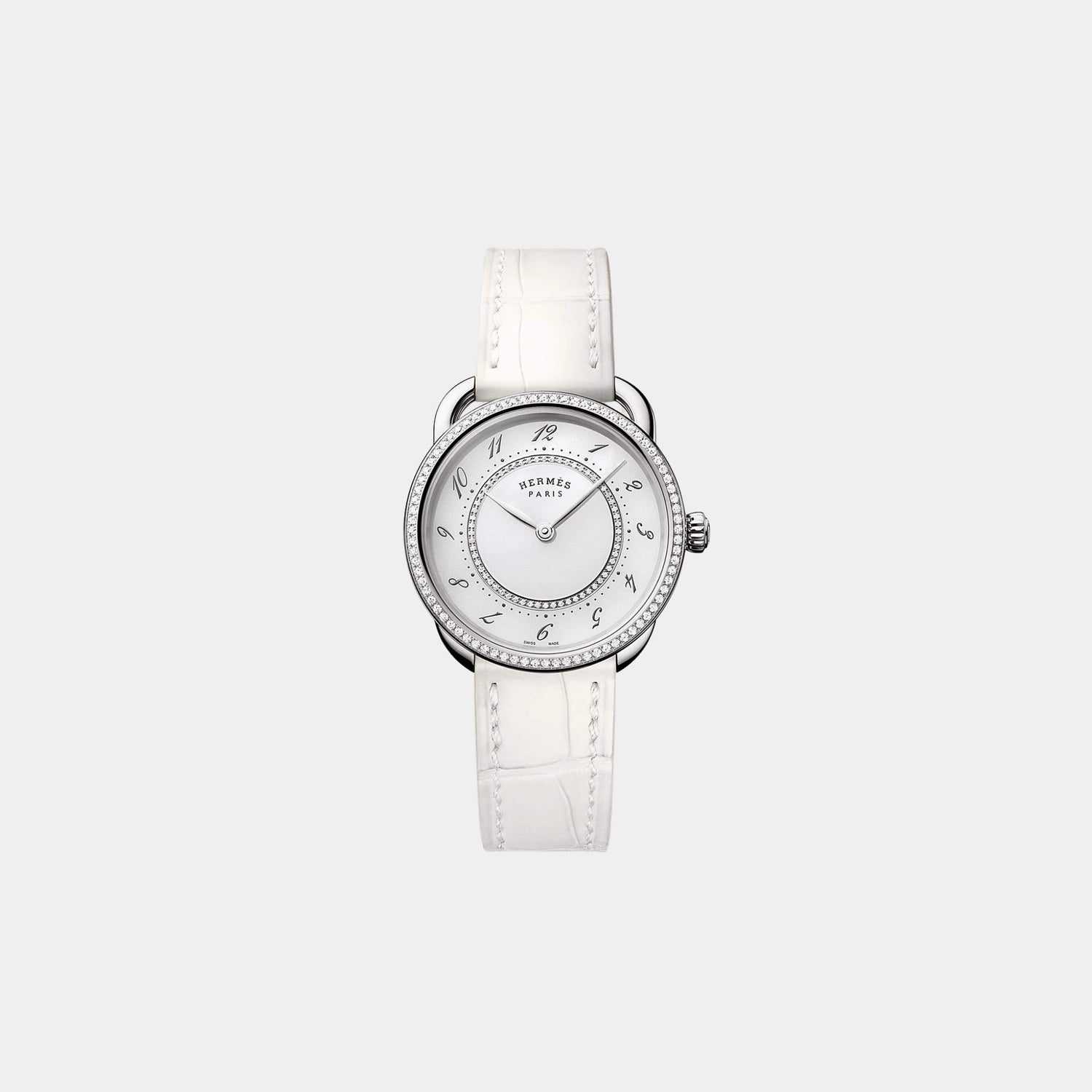 Hermes Arceau 30 mm Set-In Steel Watch With Alligator Strap