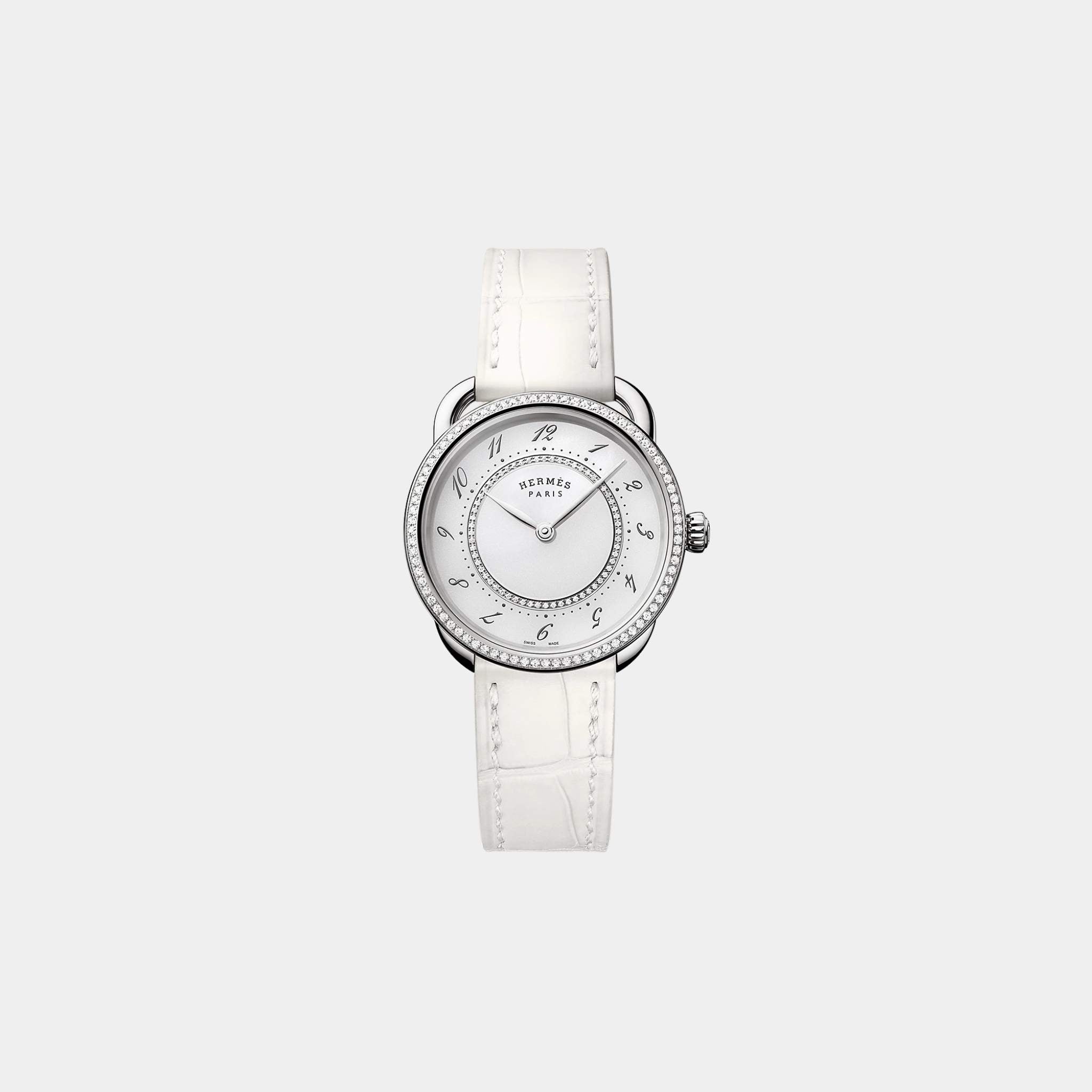Hermes Arceau 30 mm Set-In Steel Watch With Alligator Strap